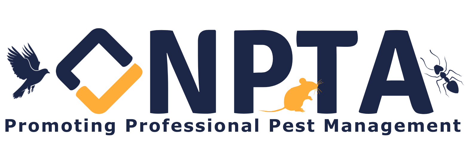Logo of the NPTA with a bird, a checkmark, a rat, and an ant, and the tagline 'Promoting Professional Pest Management'.