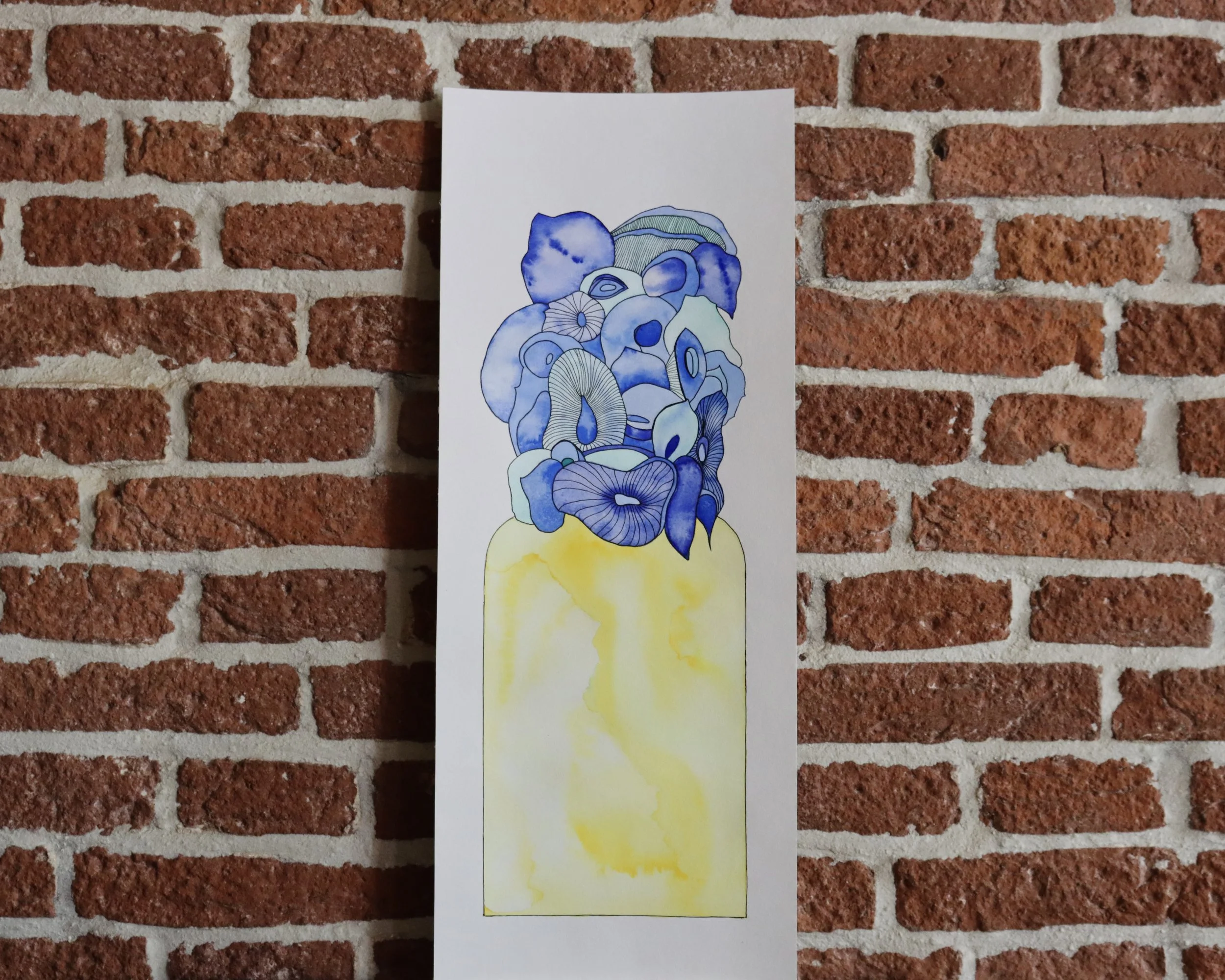 Tall Flower Vase, Blue & Yellow