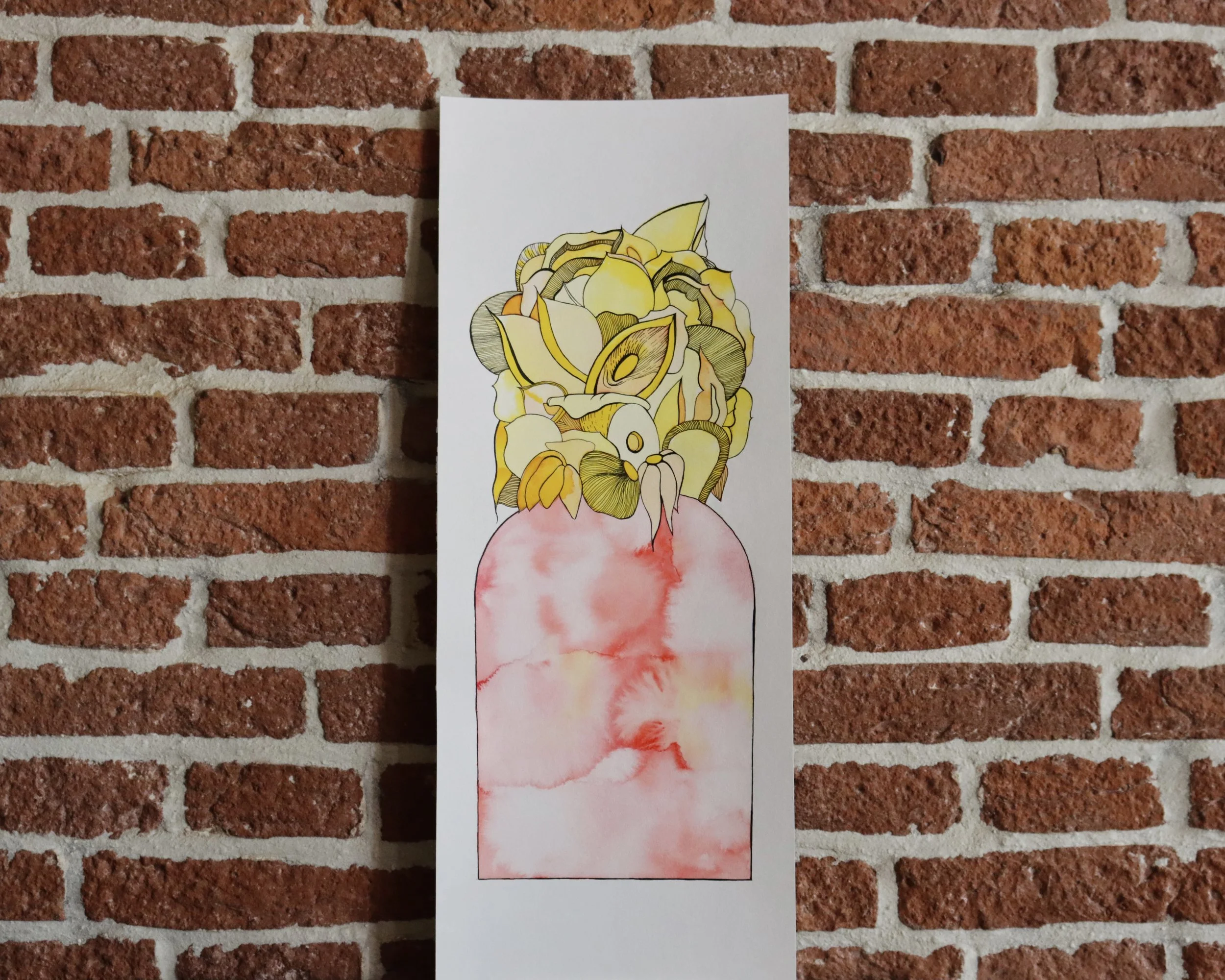 Tall Flower Vase, Yellow & Pink