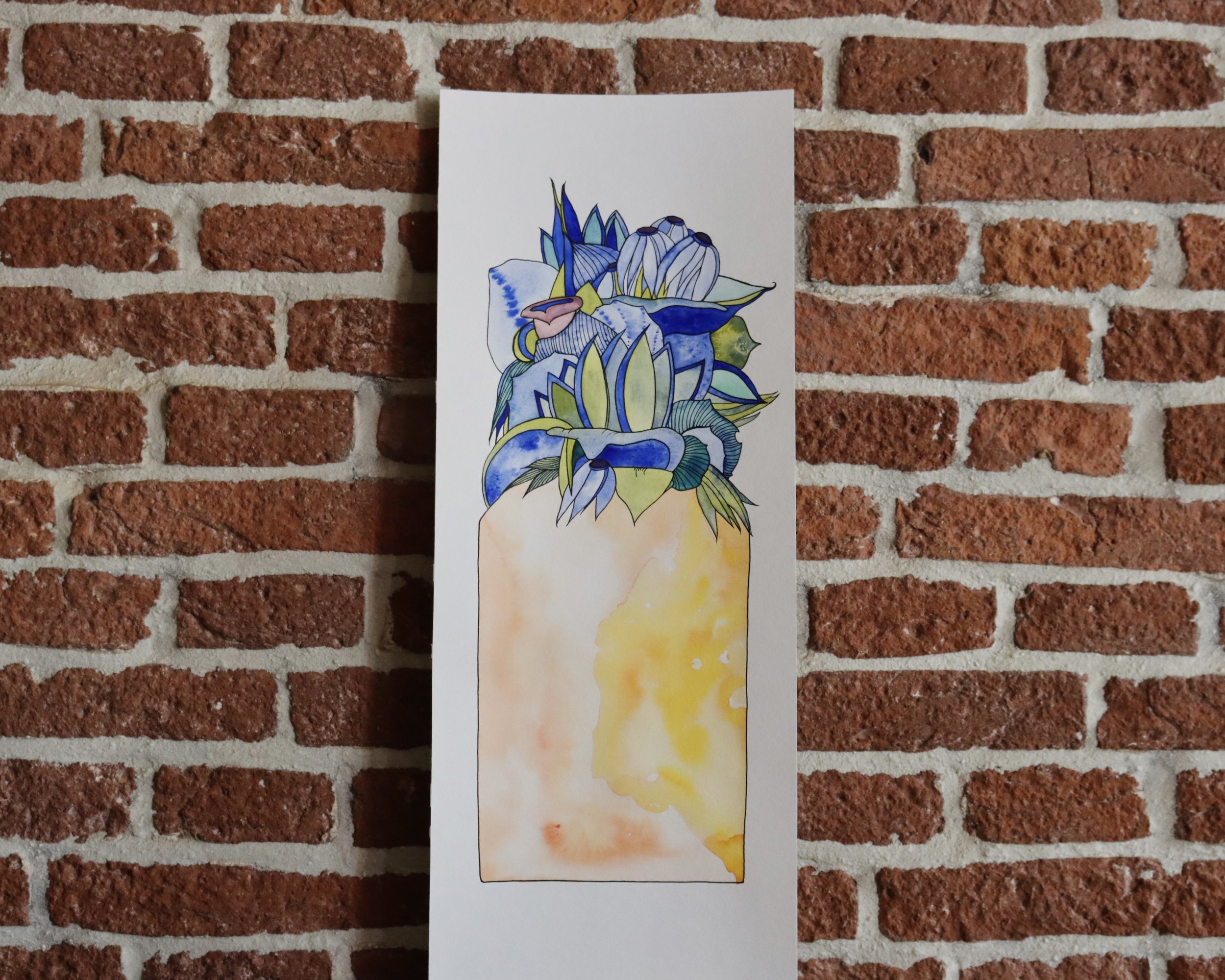 Tall Flower Vase, Green & Orange