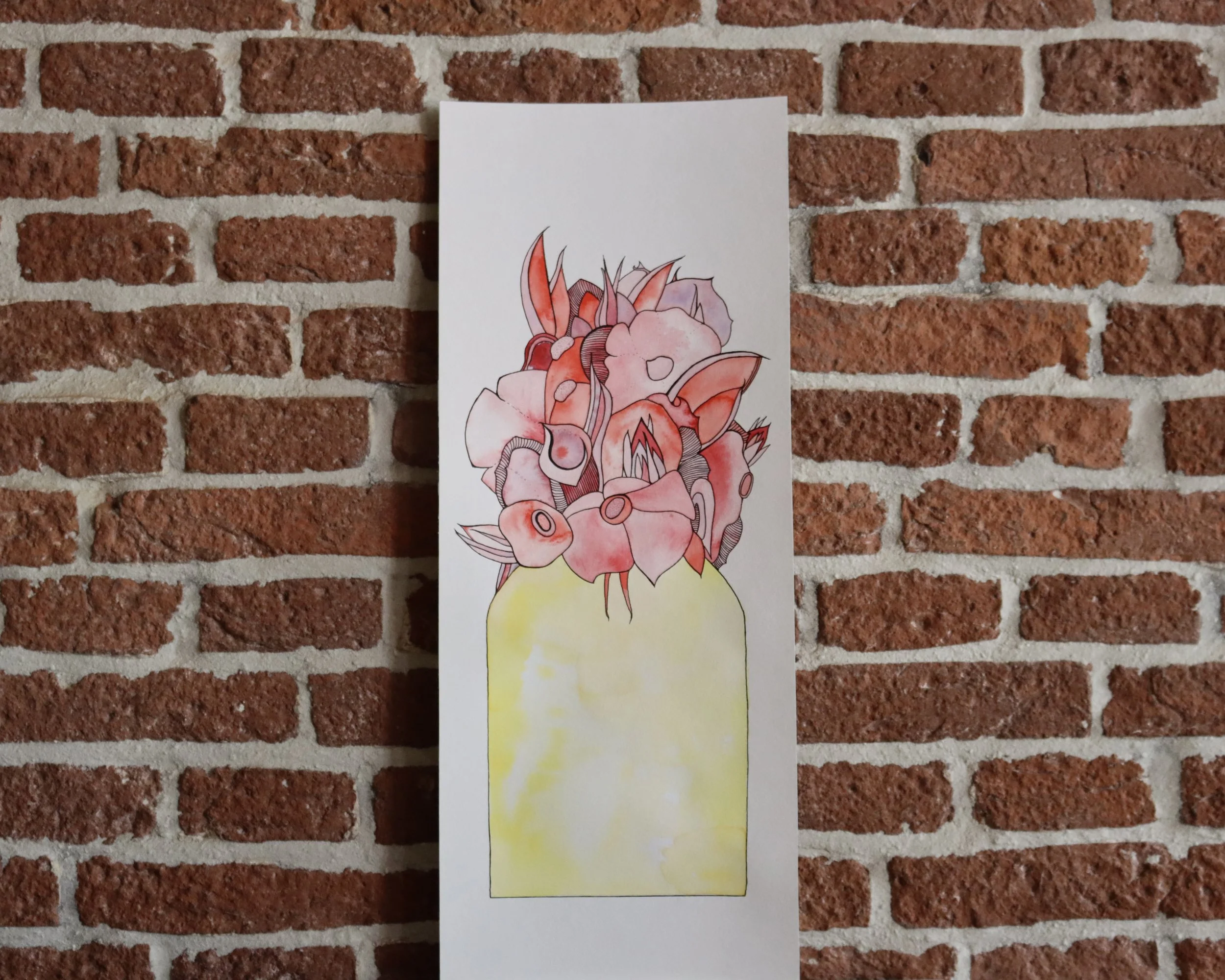 Tall Flower Vase, Pink & Yellow