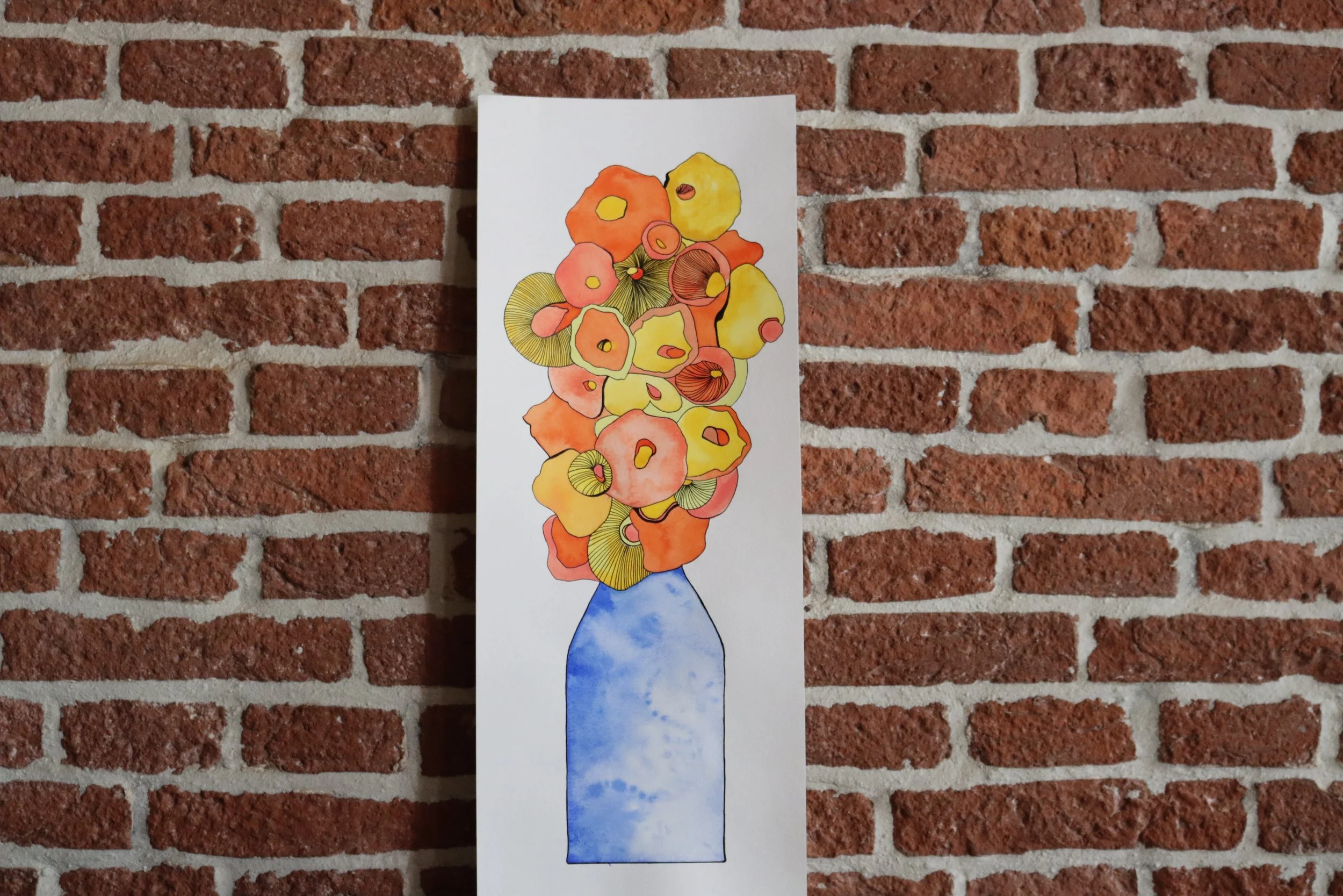 Tall Flower Vase, Orange & Blue