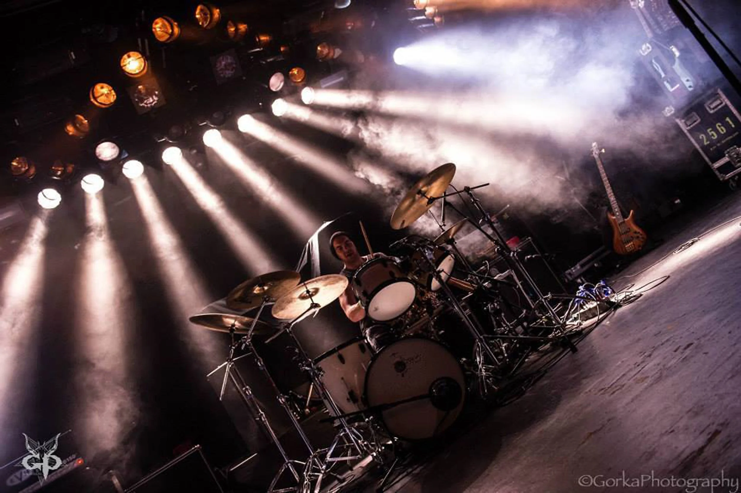 Glyn Bateman, the drummer in the rock band  'Kyshera' playing a concert in Europe as part of Kyshera's European tour