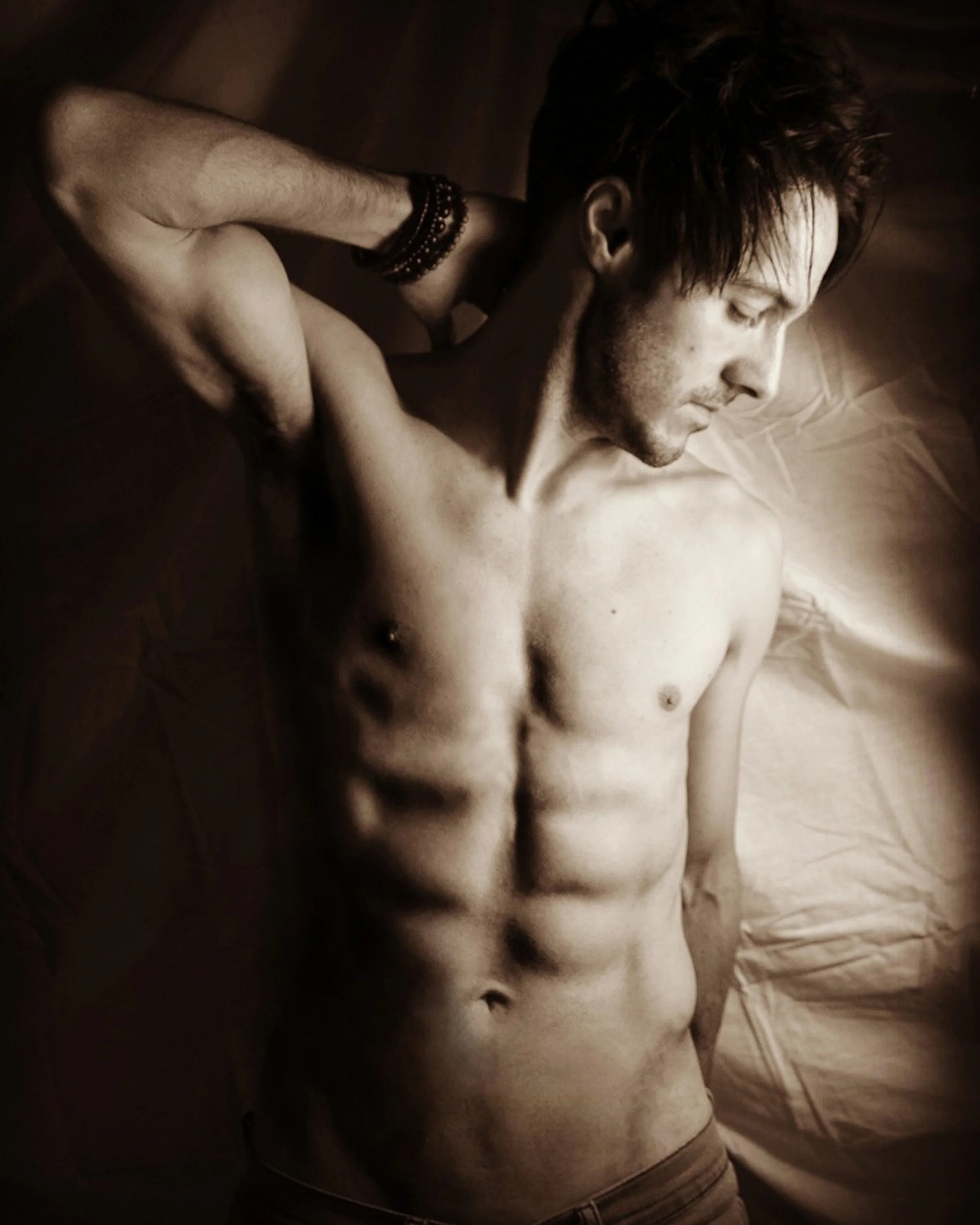 James Kennedy, the singer in the rock band 'Kyshera' posing topless with six pack abs muscles 