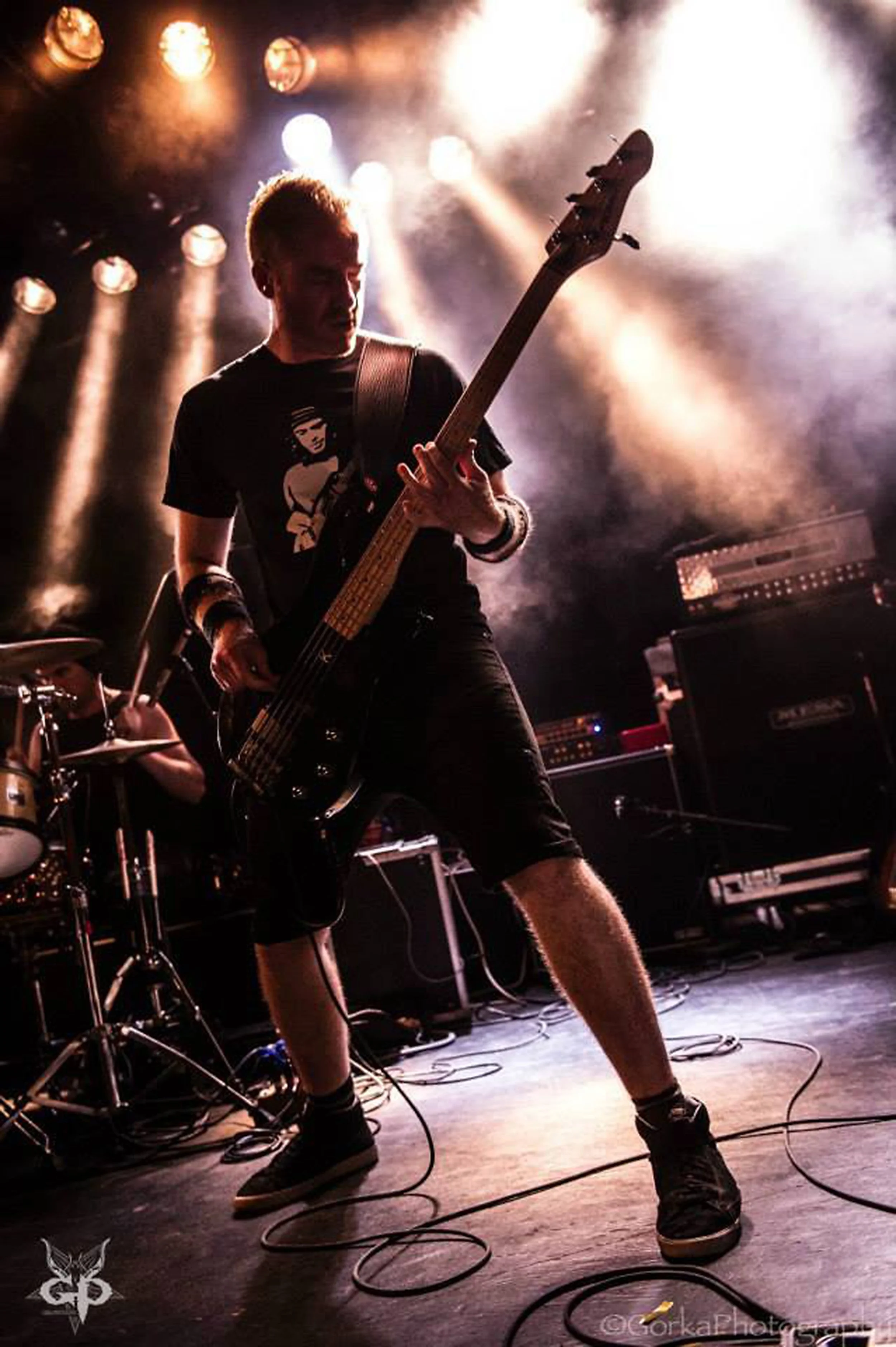 Matt Warr, bassist for the alternative rock band 'Kyshera' on stage playing a concert with Kyshera in Switzerland 