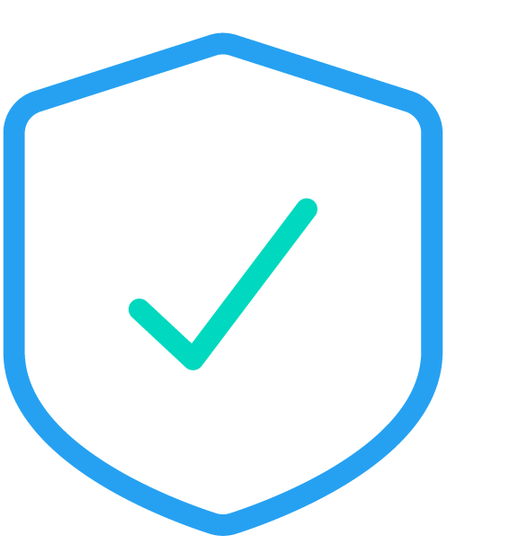 A shield with a blue border and a checkmark inside.