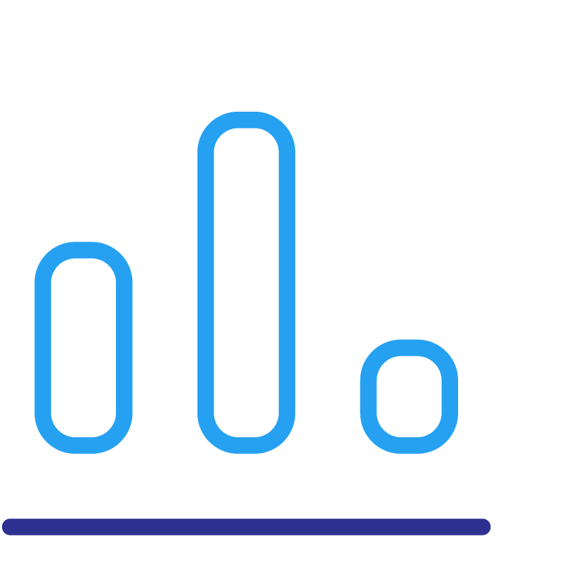 Simple blue bar chart with three bars of varying heights on a black background