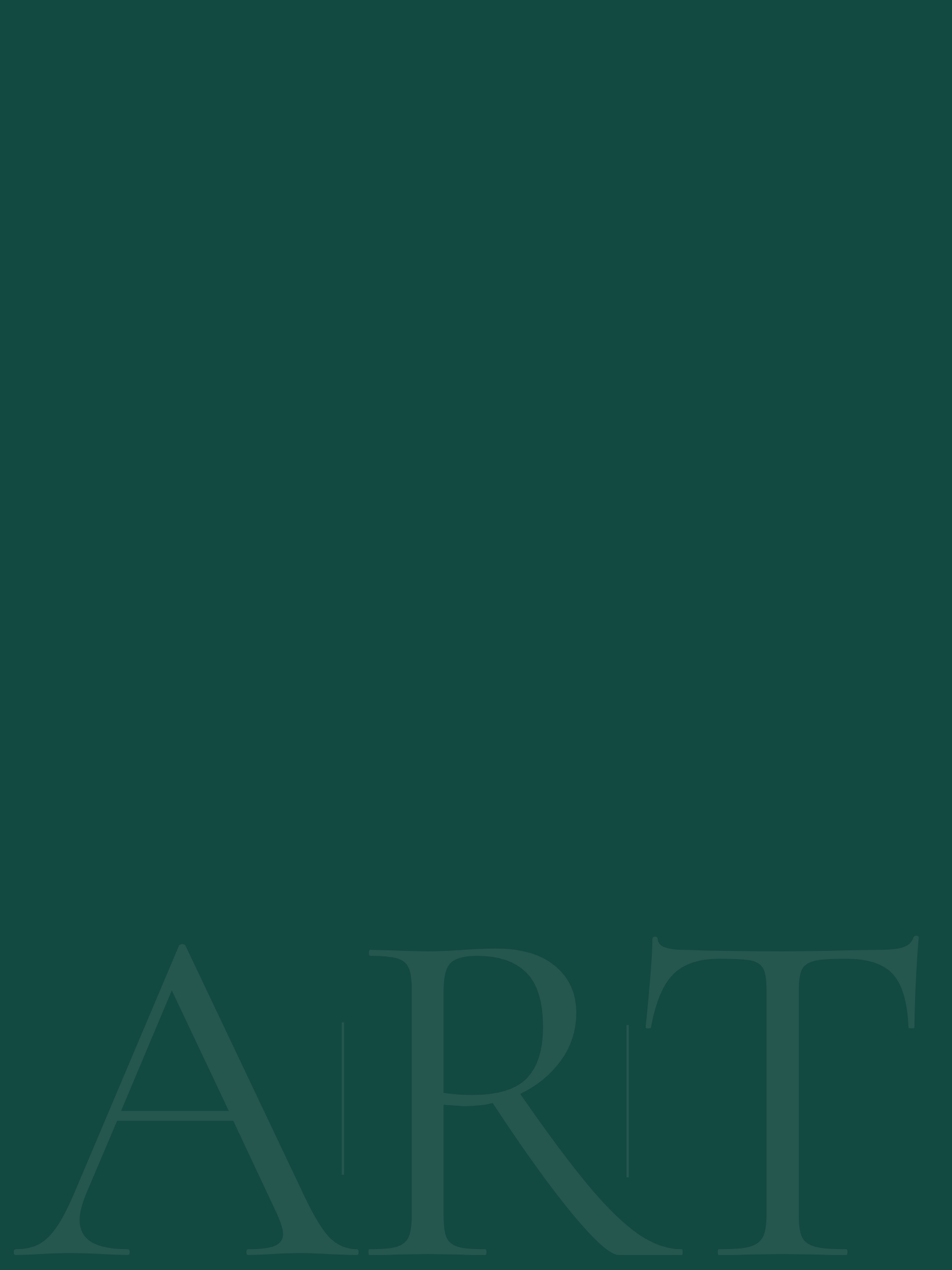 Dark green background with large, faint lettering that appears to spell out 'ART' at the bottom.