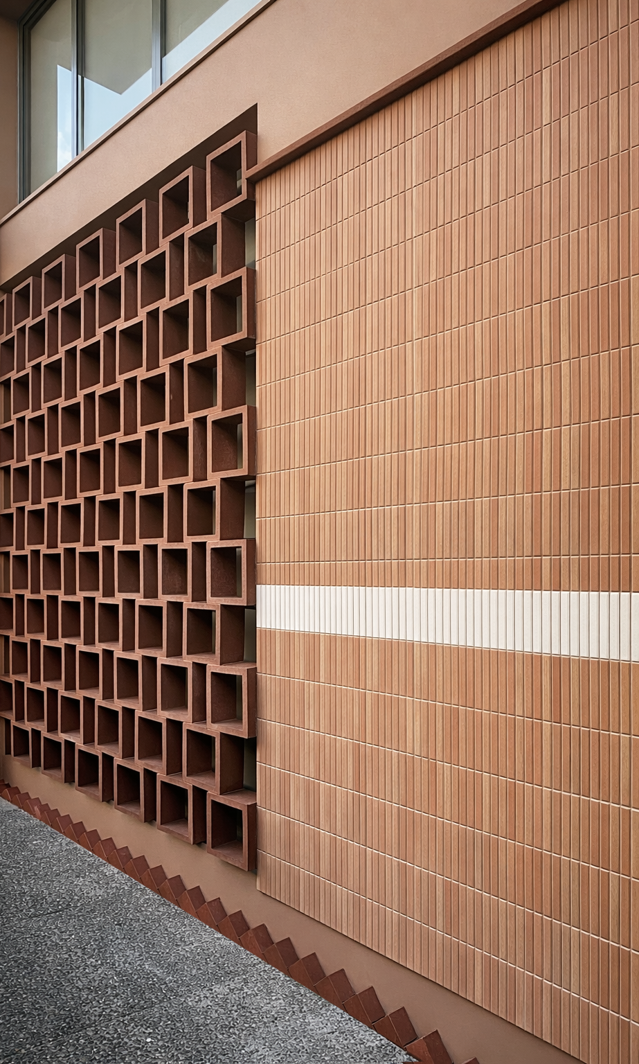 melpomeni house facade claustra ceramics tiles petralona