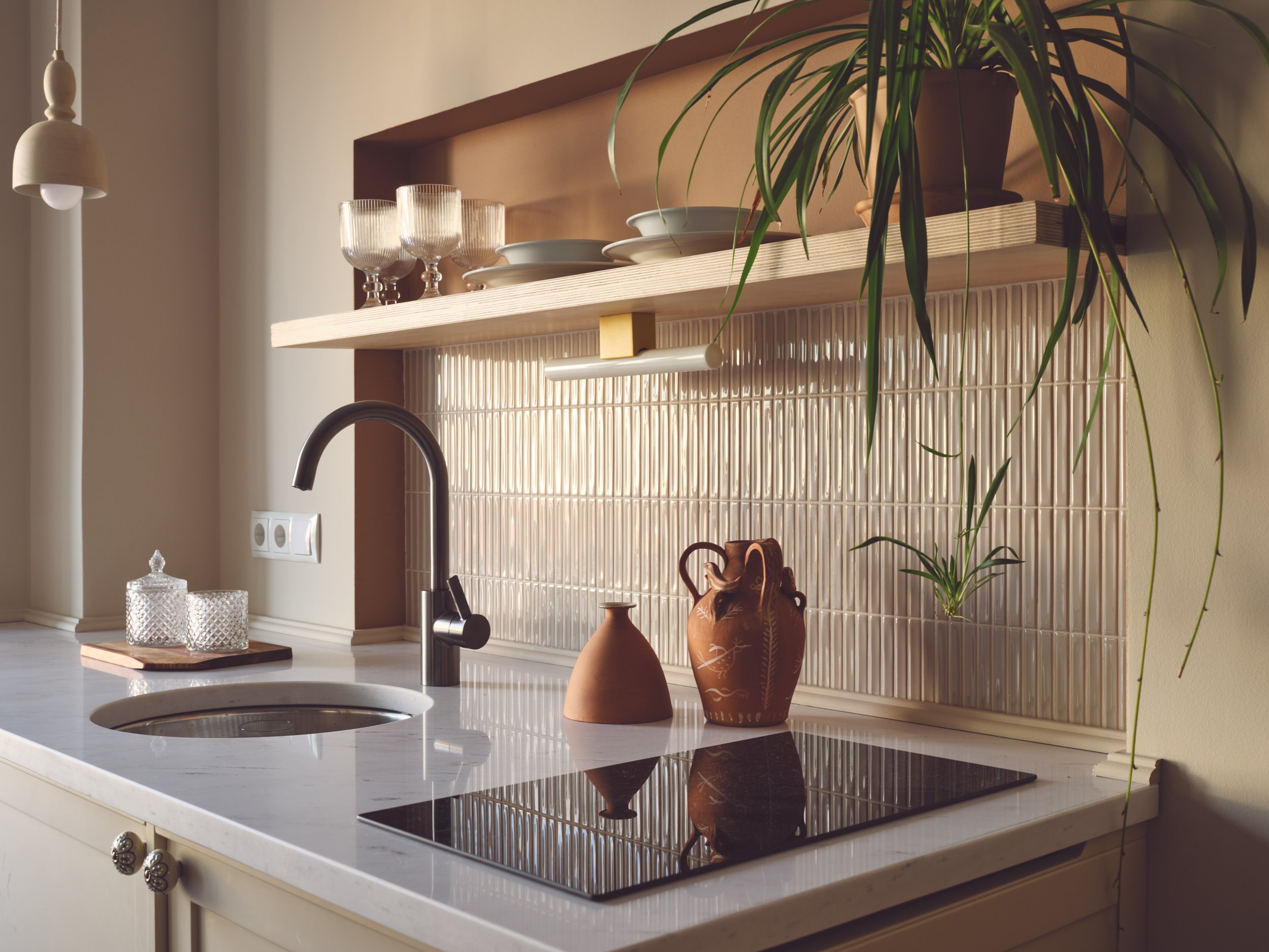 melpomeni house kitchen details tiles plants plates