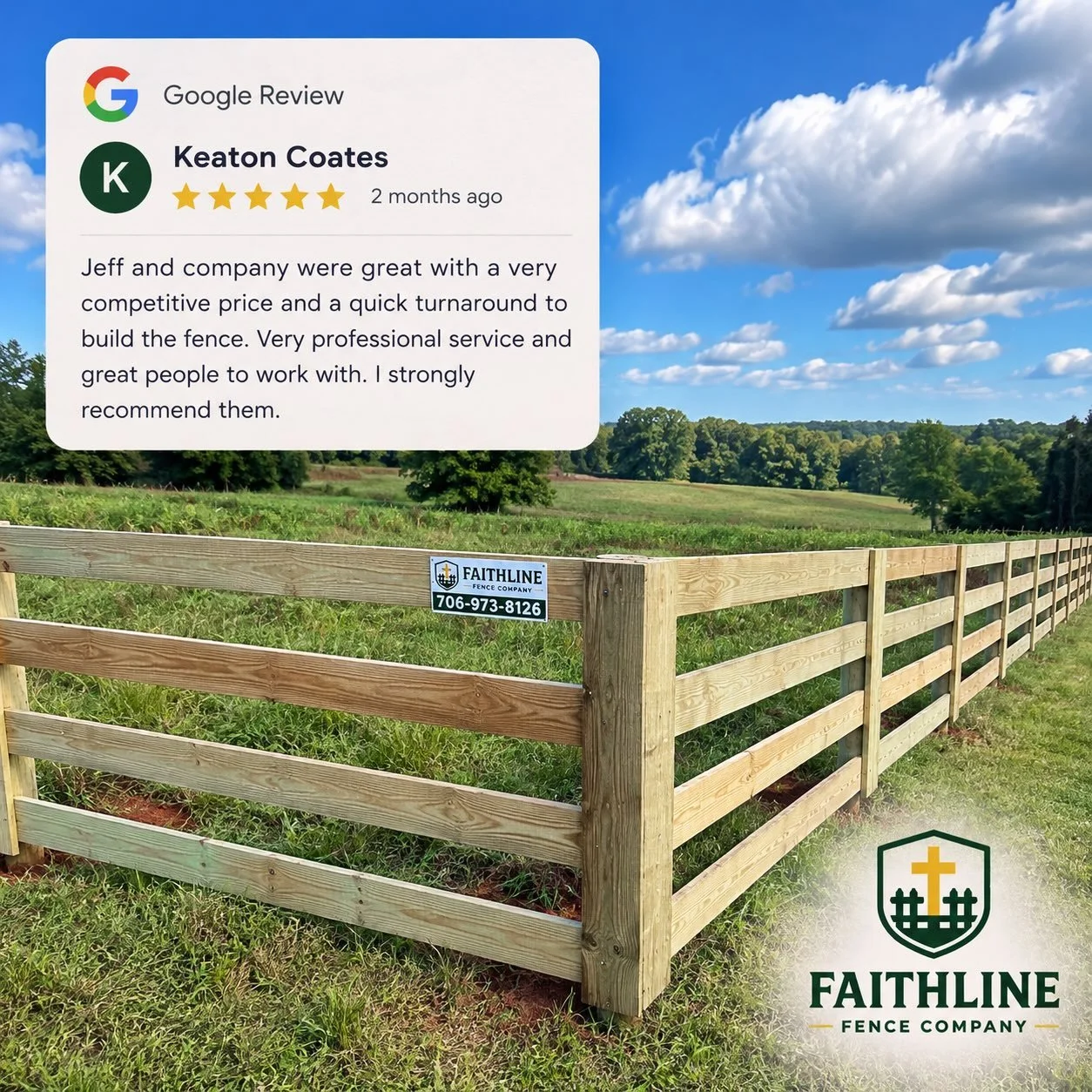 Thanks again, Keaton, for the opportunity to build this beautiful 4-board fence and for the 5-star review! ⭐️⭐️⭐️⭐️⭐️ 

It&rsquo;s amazing what a fence can do to accent a property, especially with a view like this! ✔️

Let us know how we can help wit