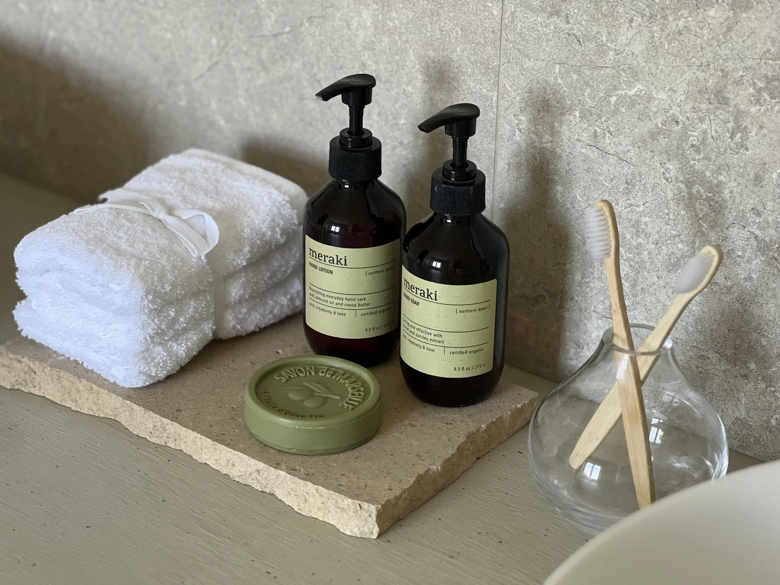 bathroom styling - bathroom products, natural stone