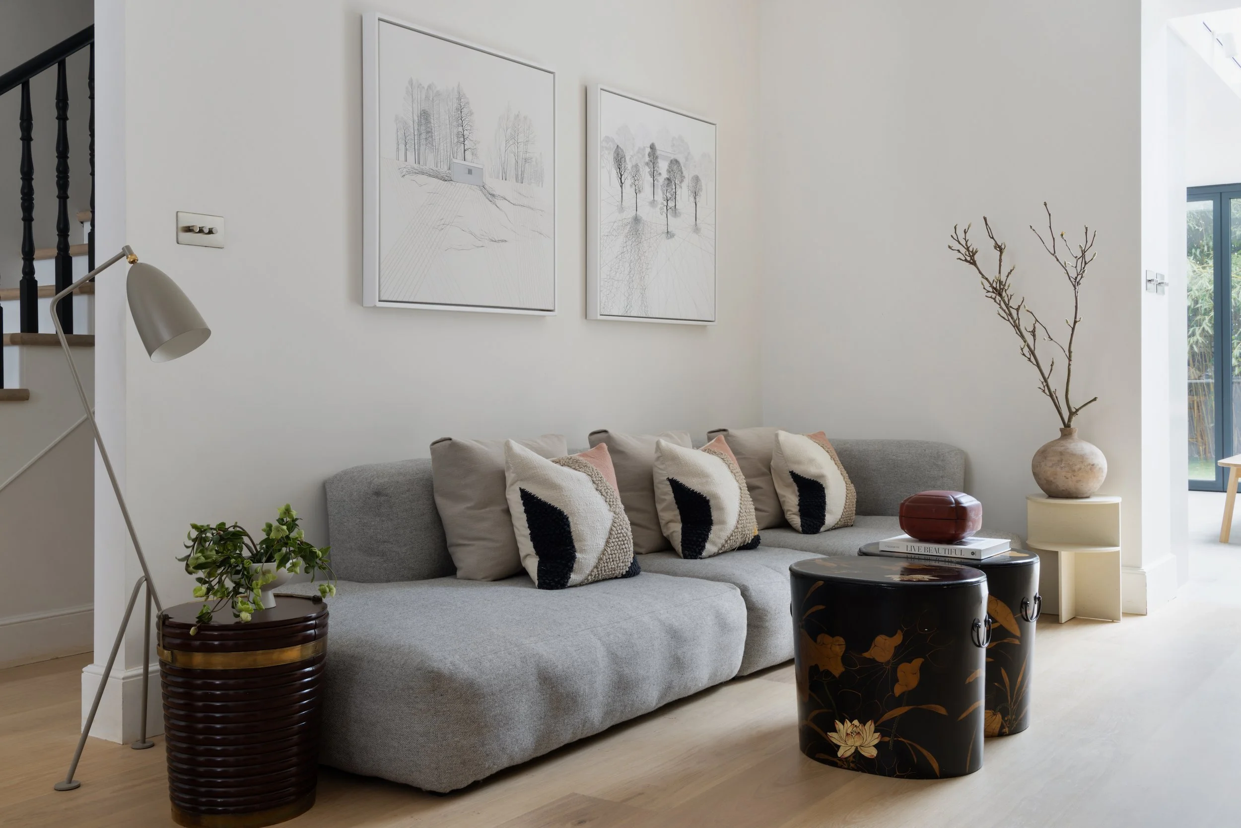 Living room design, minimal, classic contemporary, interior designer, decoration, sofa design, lighting, art, antique, neutral, cozy, tv room