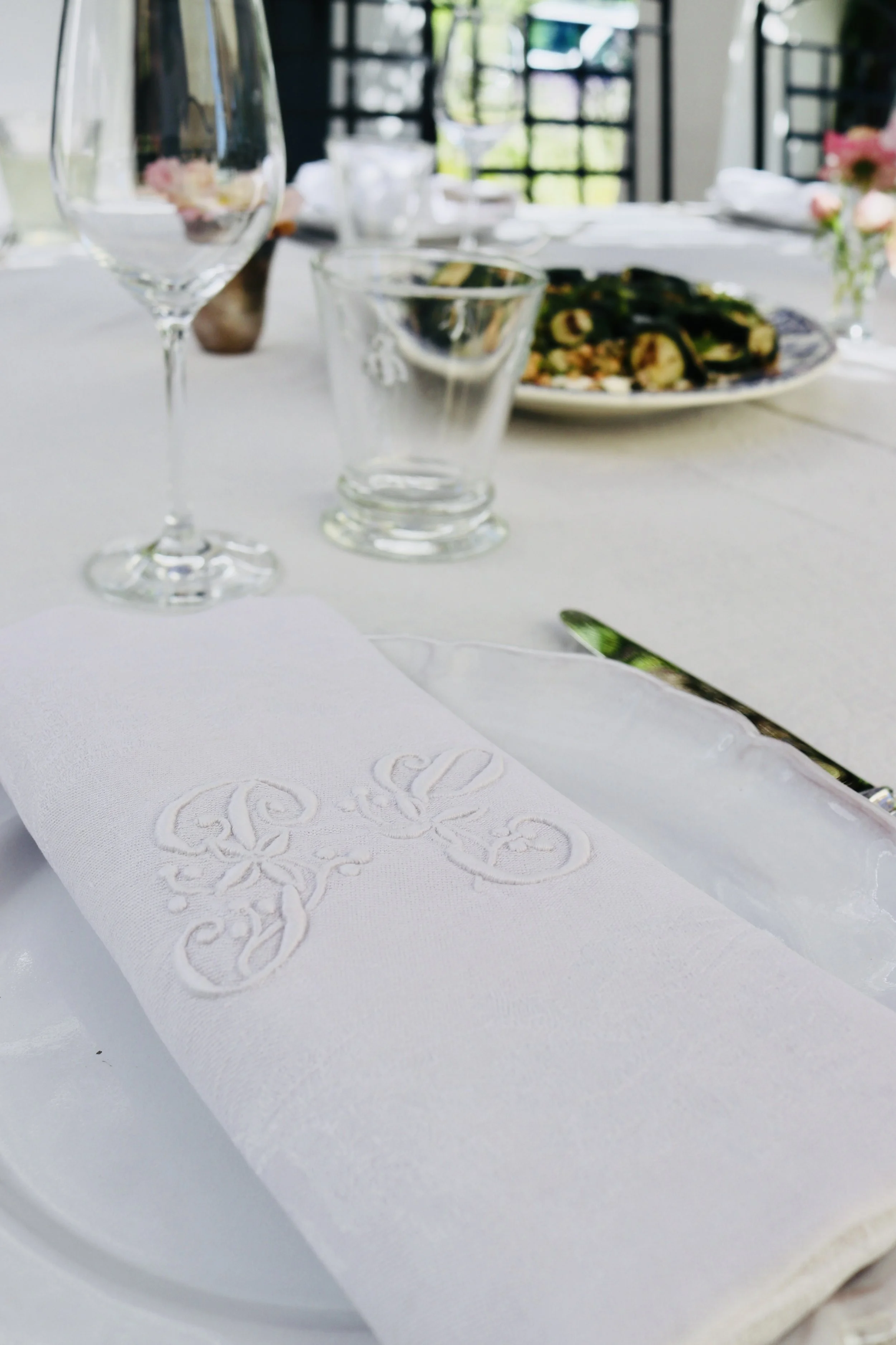 hand embroidered napkin, table setting