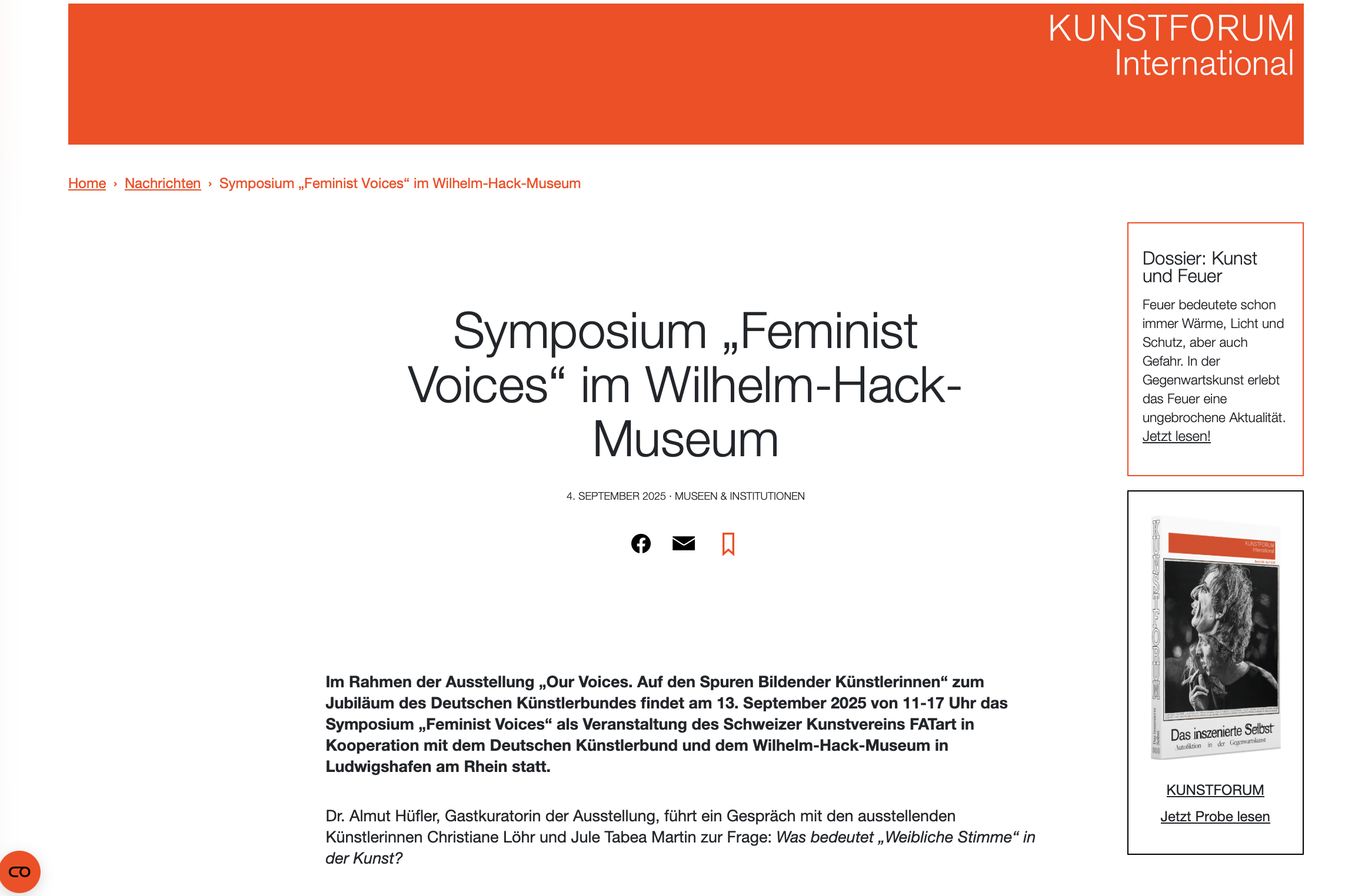 Symposium Feminist Voices: Jule Tabea Martin — Lecturer at the symposium 'Feminist Voices', Wilhelm-Hack-Museum, Ludwigshafen, Germany, September 2025.