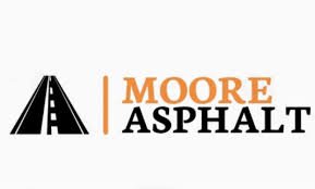 Logo of Moore Asphalt with a stylized black and white road icon and the text 'MOORE ASPHALT' in orange and black.