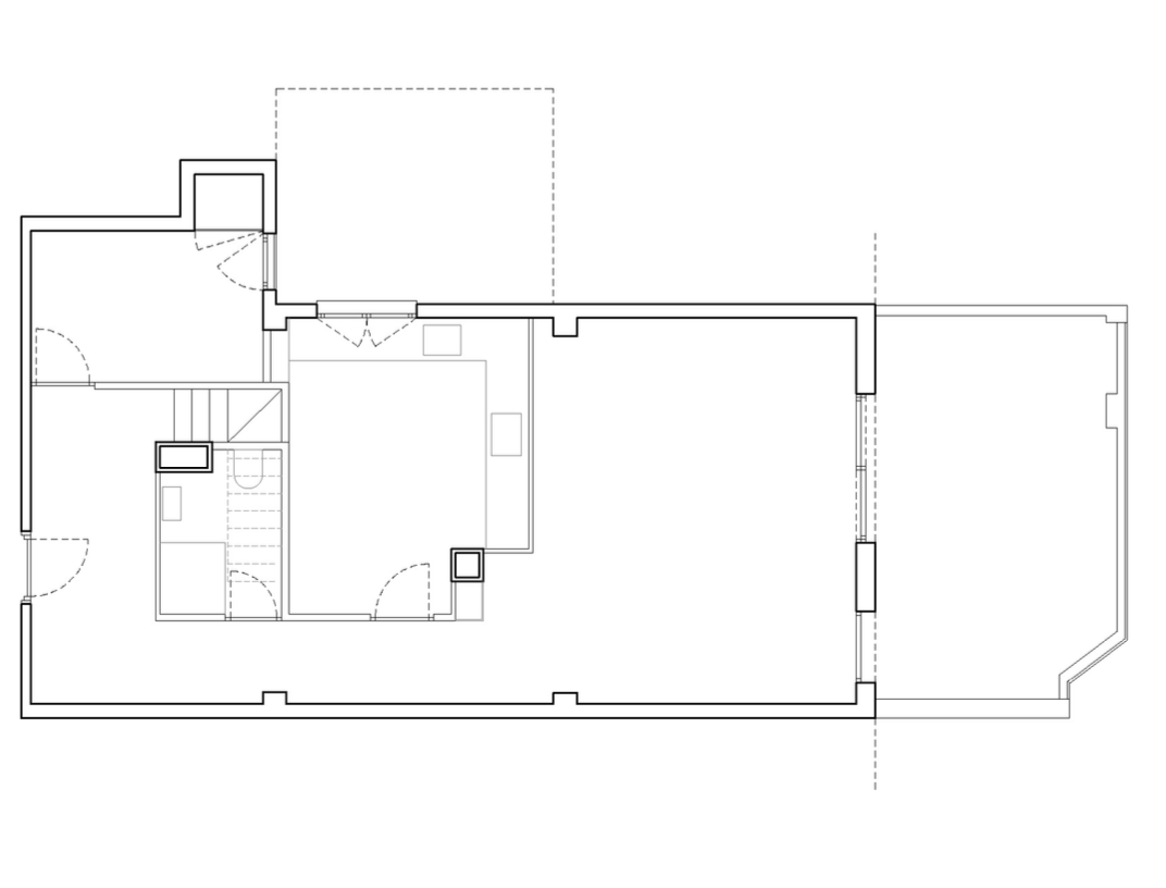 Floor plan of a house showing rooms, doors, and walls in black and white.