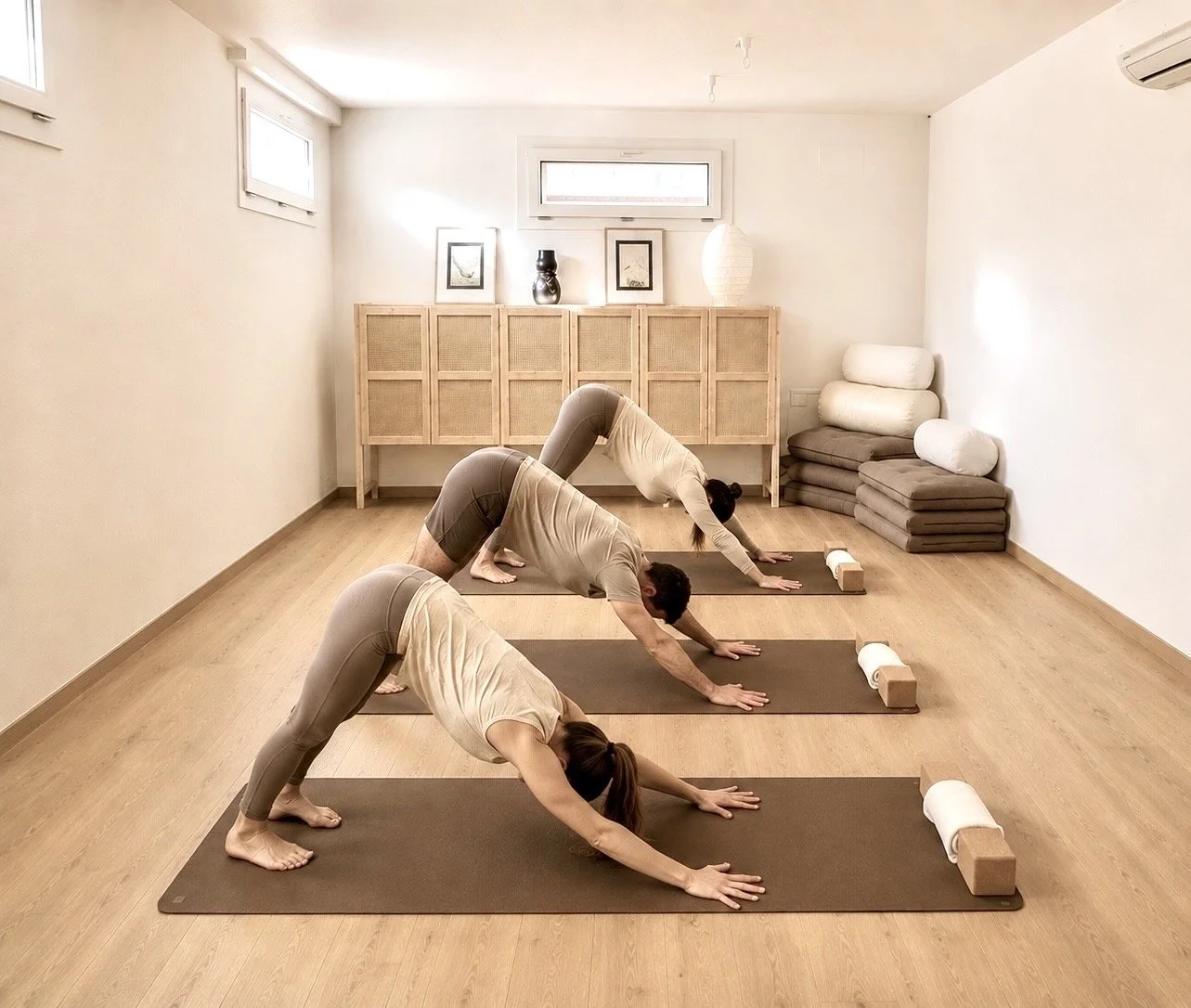 Allievi di Yoga in posizione Cane a faccia in giù