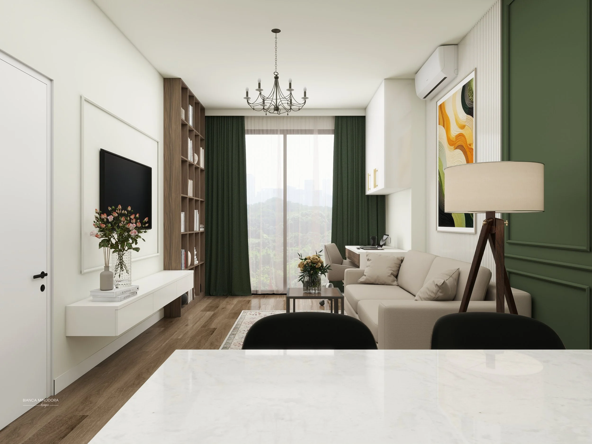 design interior openspace: living, dining, bucatarie, hol