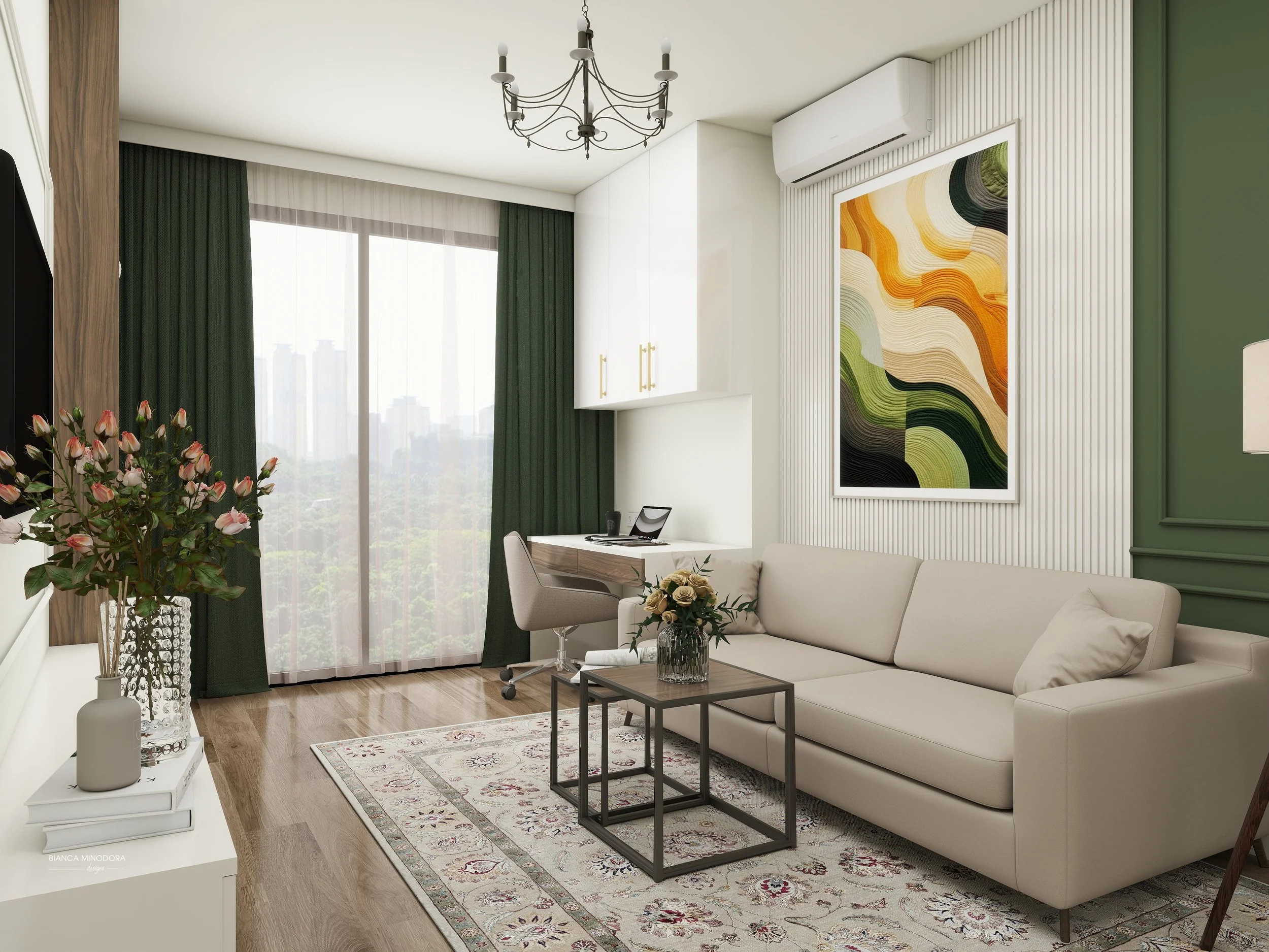 design interior openspace: living, dining, bucatarie, hol