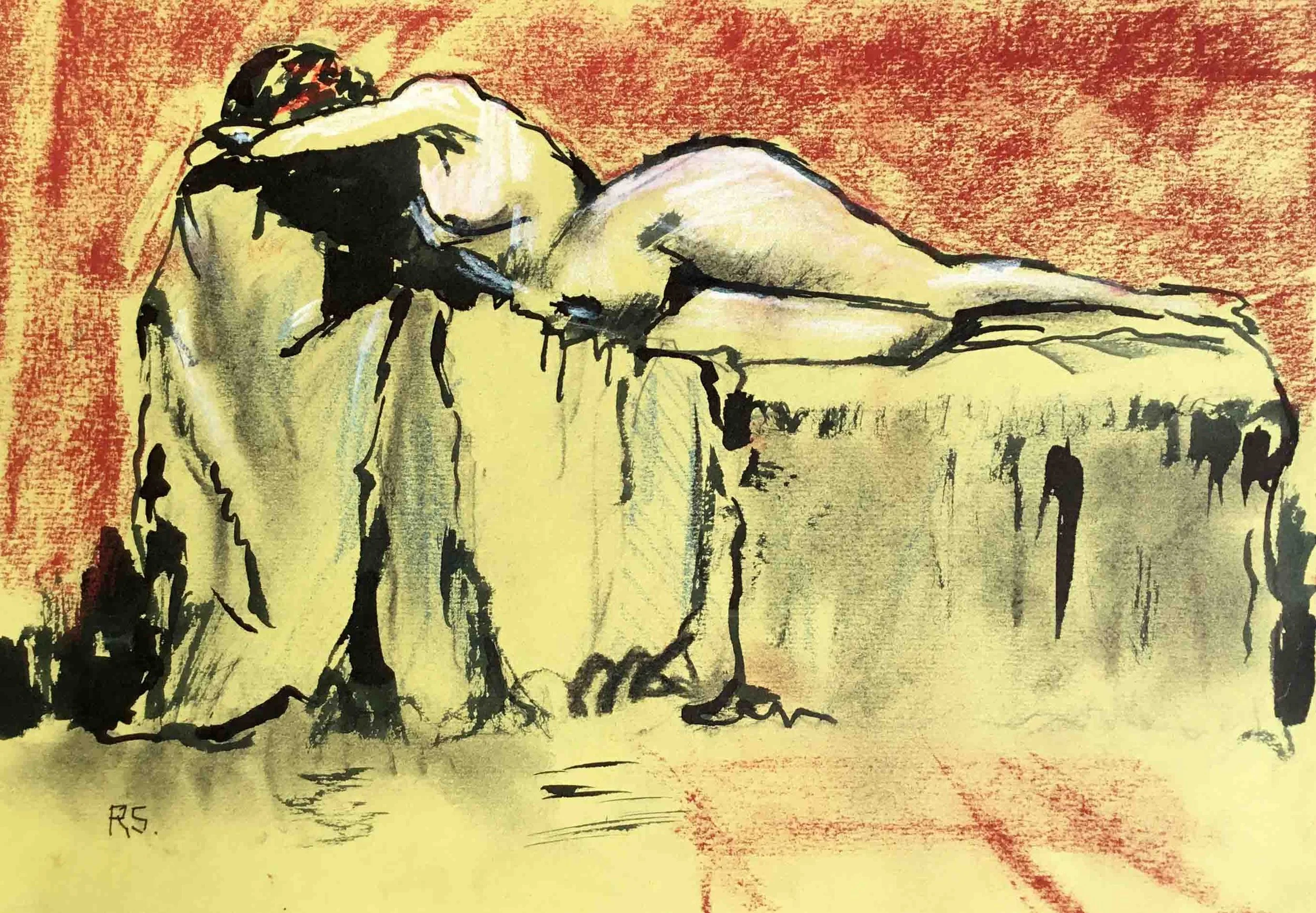 Nude Pose. Pastel and ink on paper, 20 x 29 cm. SOLD