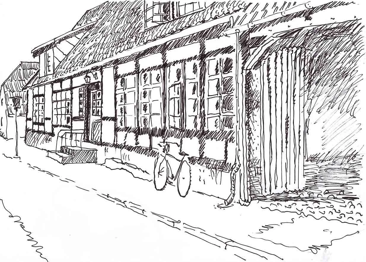 The Gallery Entrance. Ink on paper.