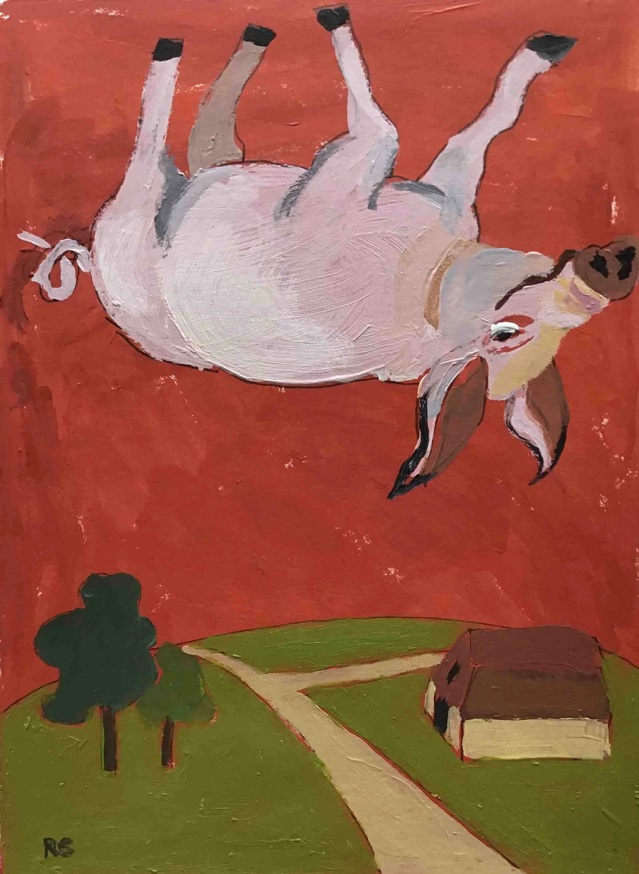 The Flying Pig. Acrylics on paper, 20.5 x 15 cm. SOLD