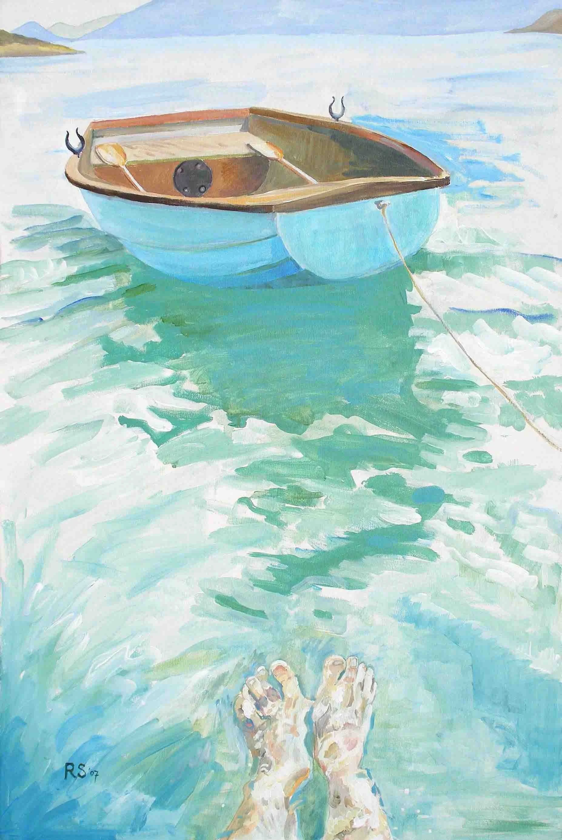 Boat and Feet. Acrylics on canvas, 92 x 62 cm. SOLD