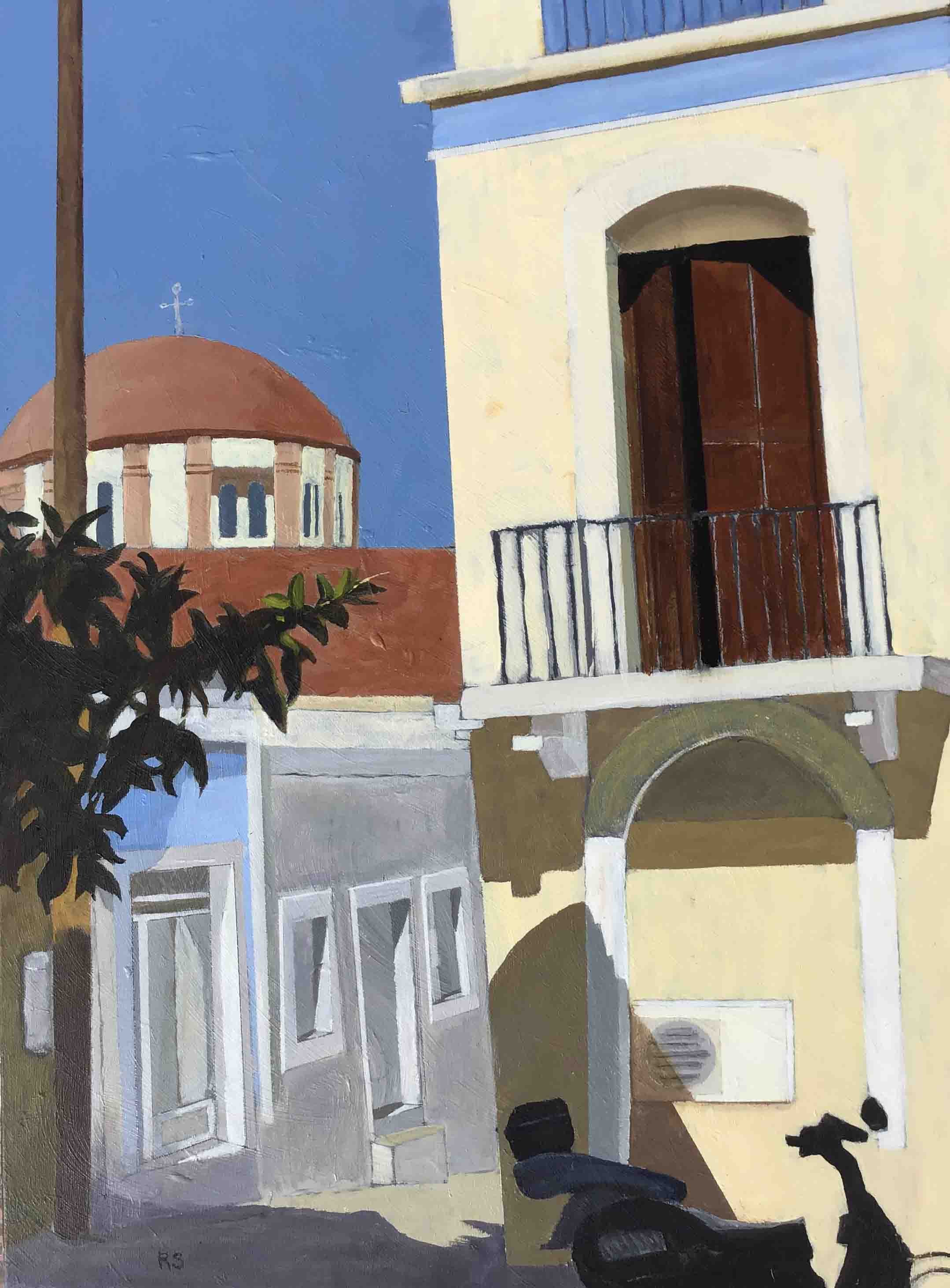 The Old Street, Platanos. Acrylics on canvas, 70 x 50 cm.
