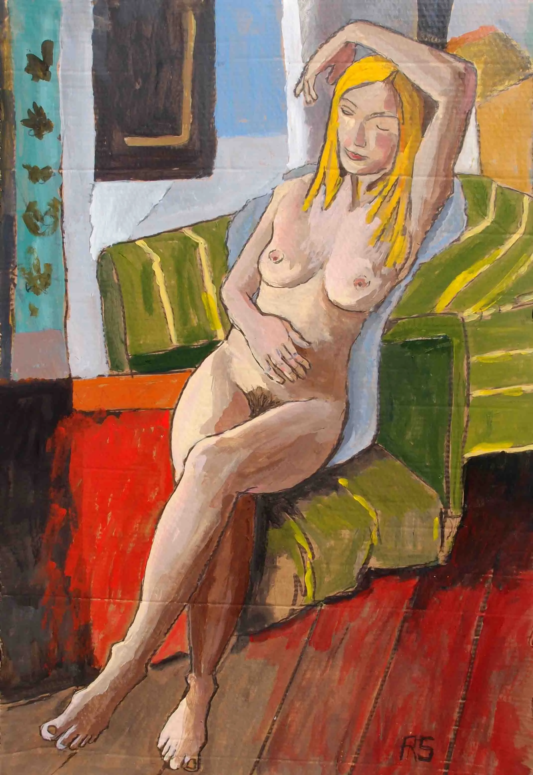 Interior with Nude Model. Acrylics on cardboard. Private Collection