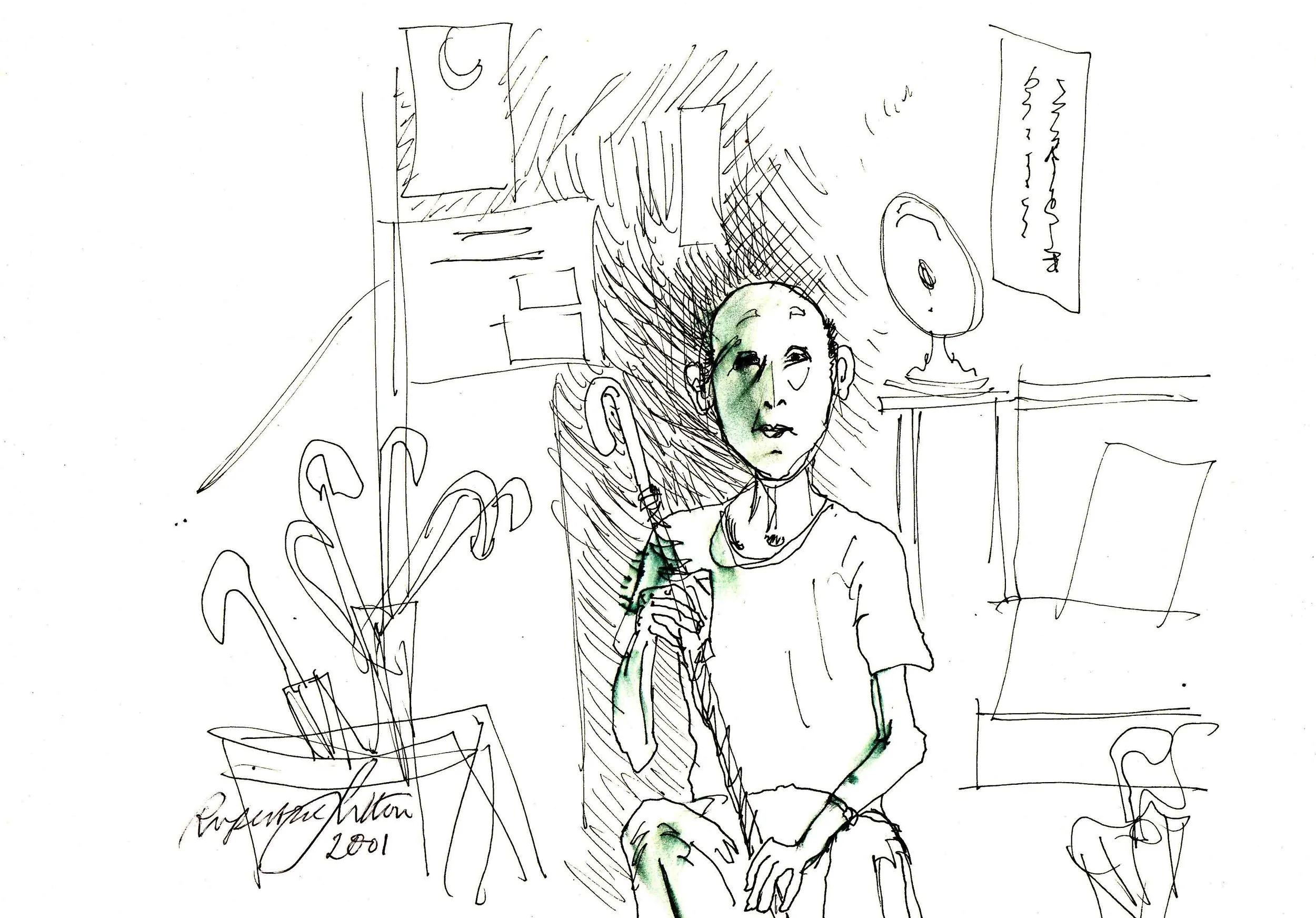 The Umbrella Man. Ink on paper.