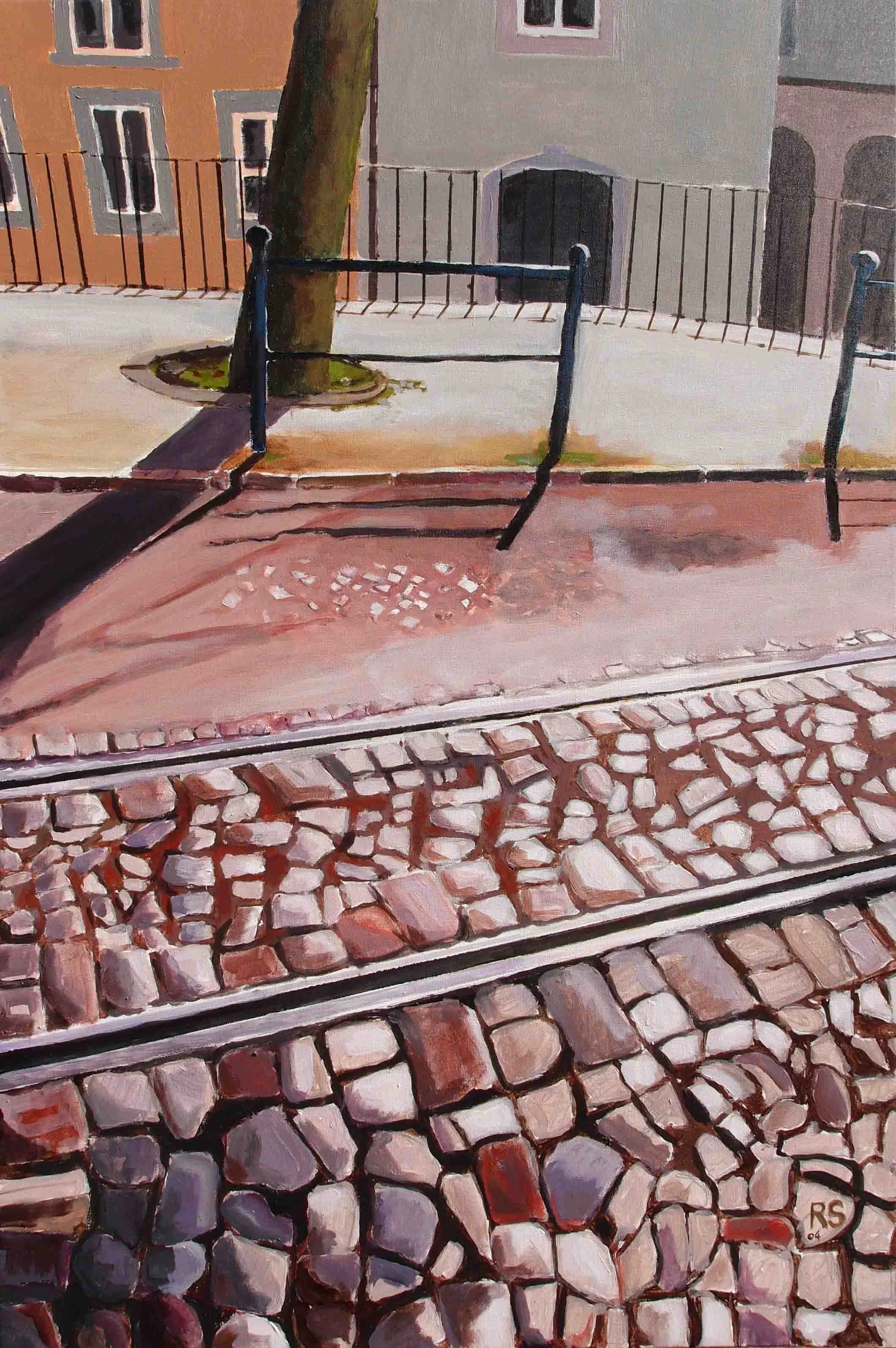 Tramlines, Lisbon. Acrylics on canvas, 90 x 60 cm. SOLD