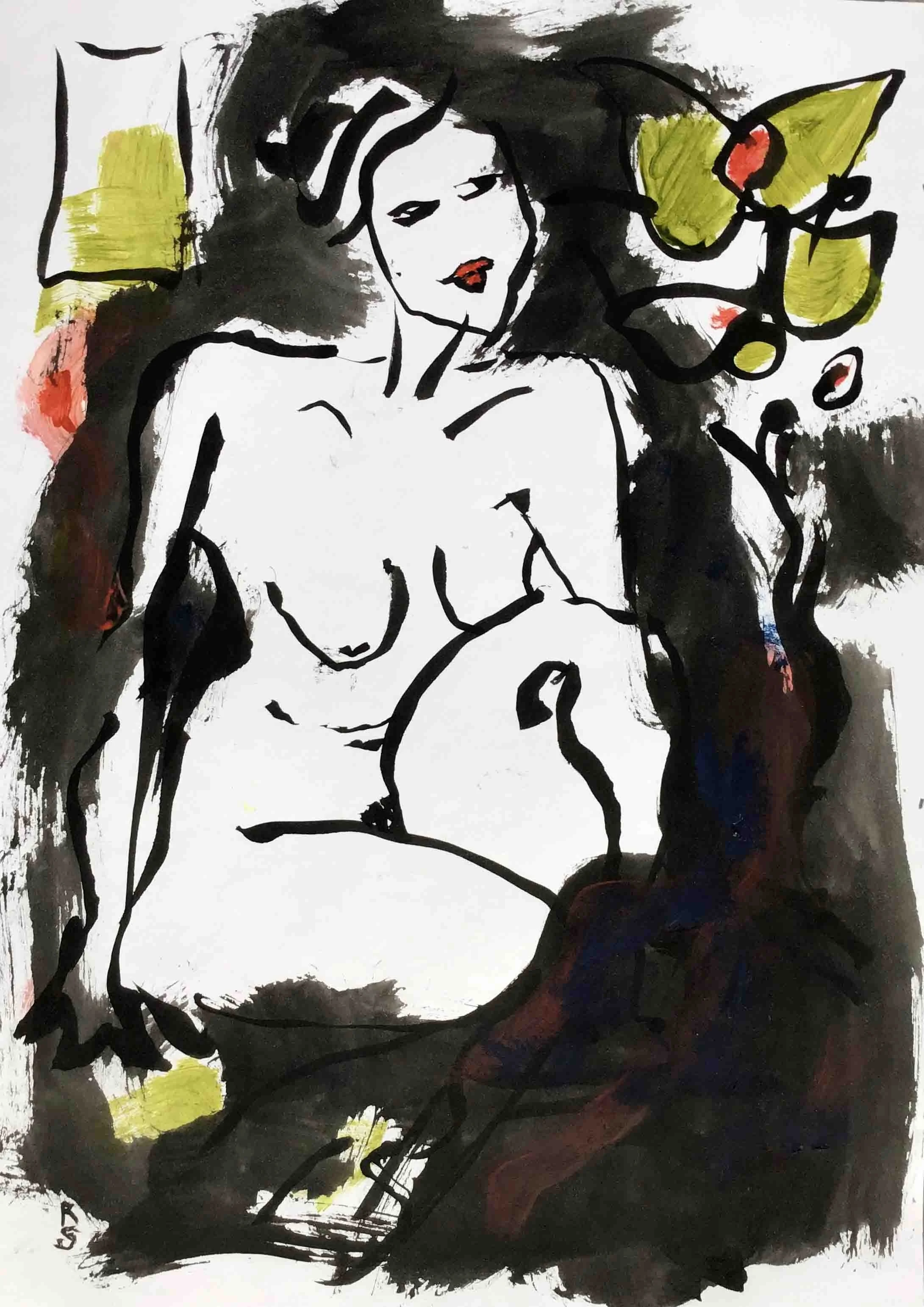 The Secret Garden. Acrylic and Indian on paper, 29 x 20 cms.