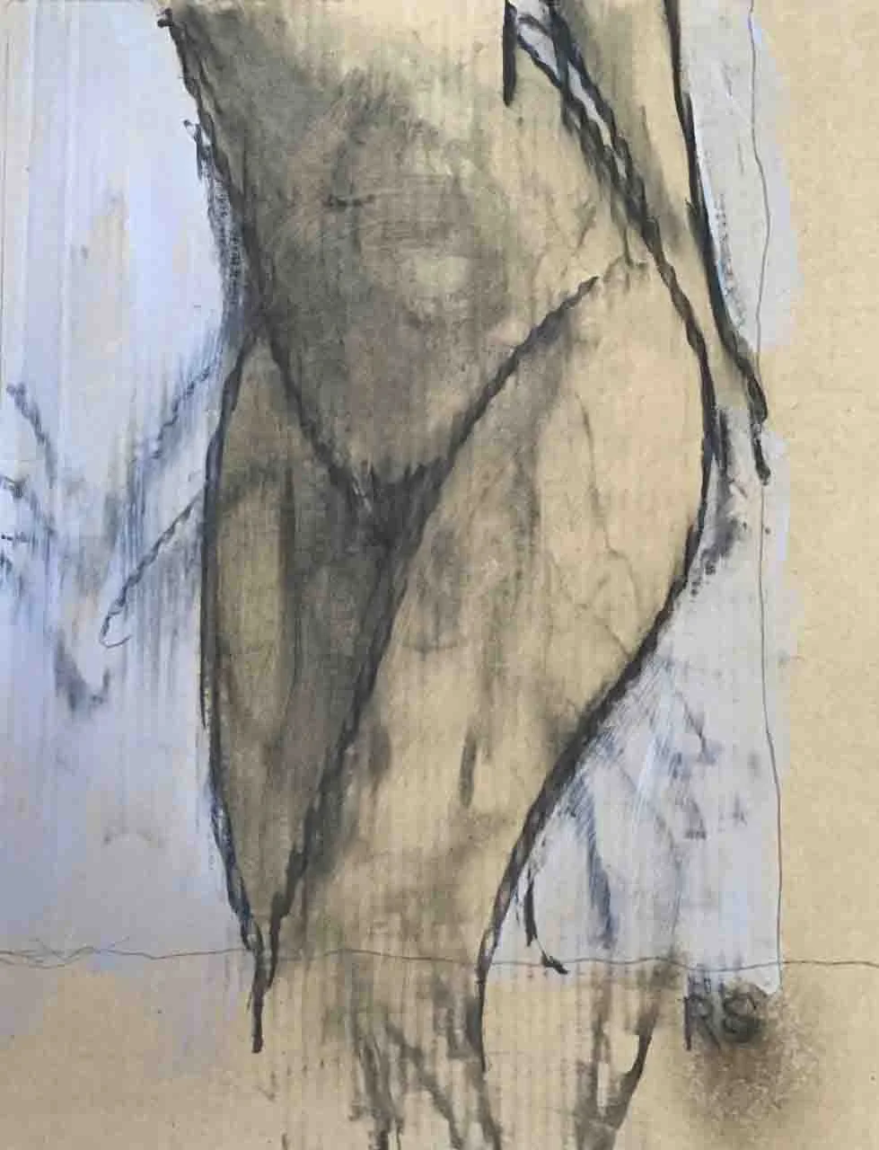 After the Bath. Charcoal and acrylic on cardboard, 48 x 35 cm.