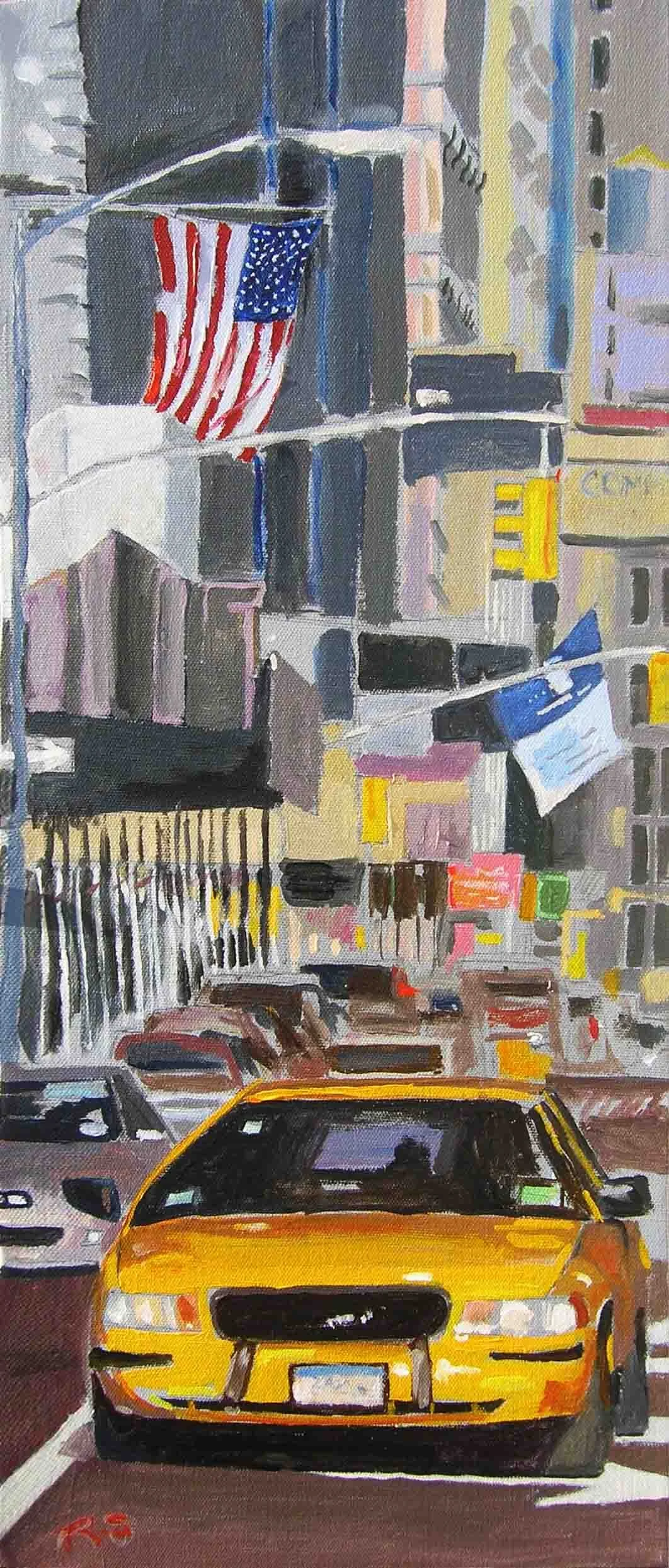 Taxi, Union Square. Acrylics on canvas, 60 x 25 cm. SOLD
