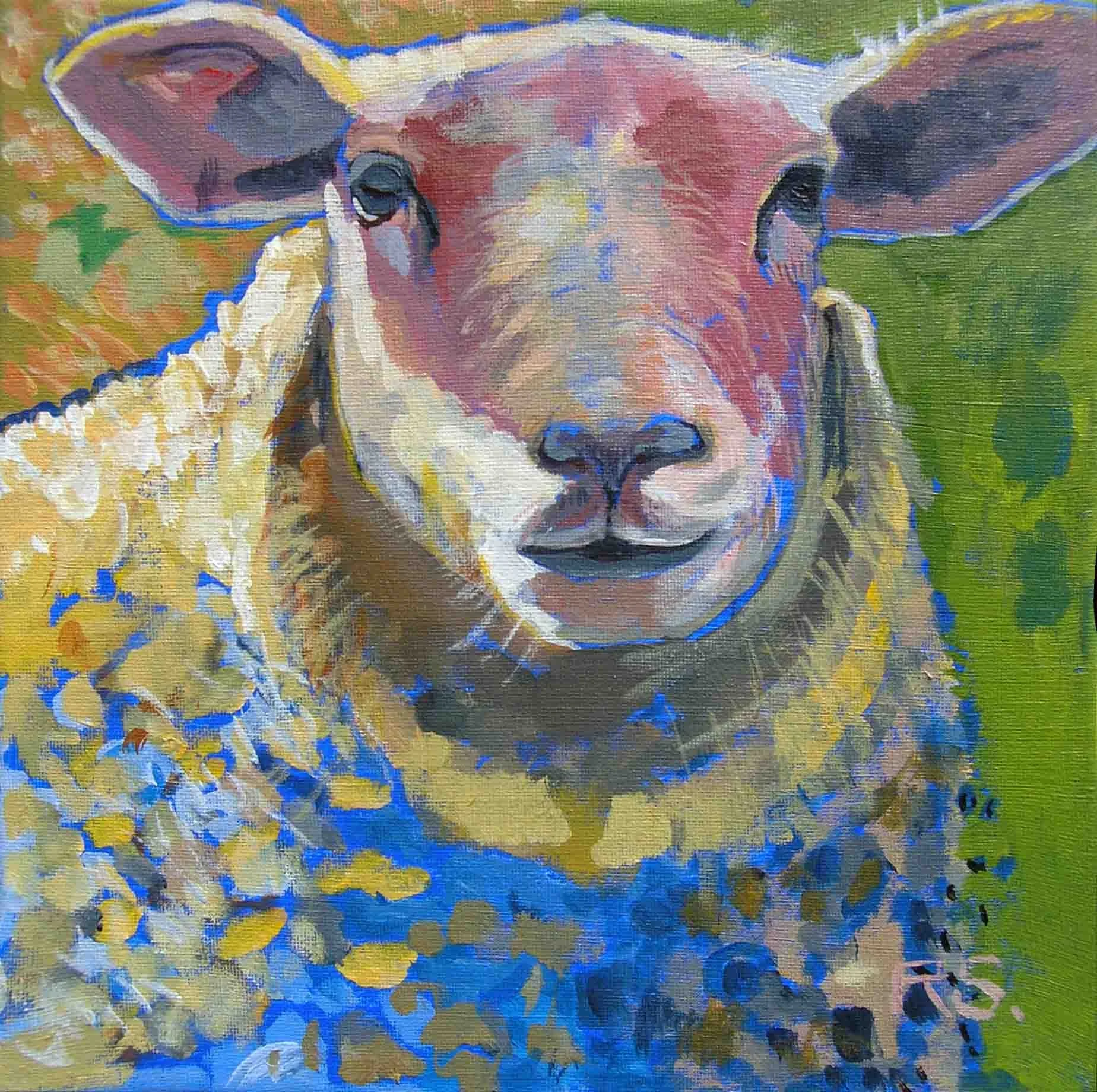 Sheep on Blue. Acrylics on canvas, 30 x 30 cm. SOLD