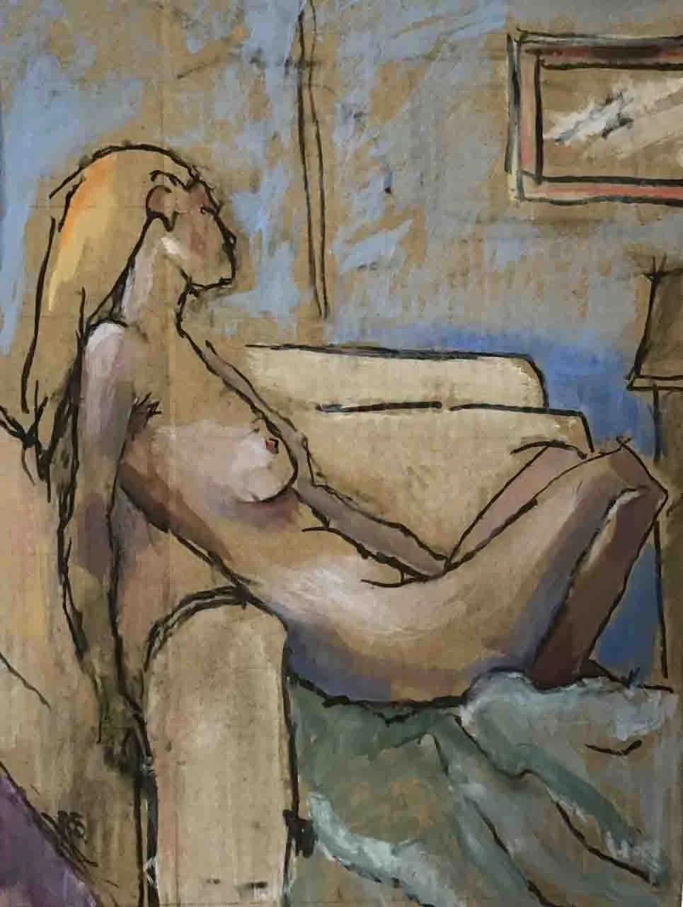 Dreaming. Charcoal and acrylic oncardboard, 39 x 29 cm. SOLD