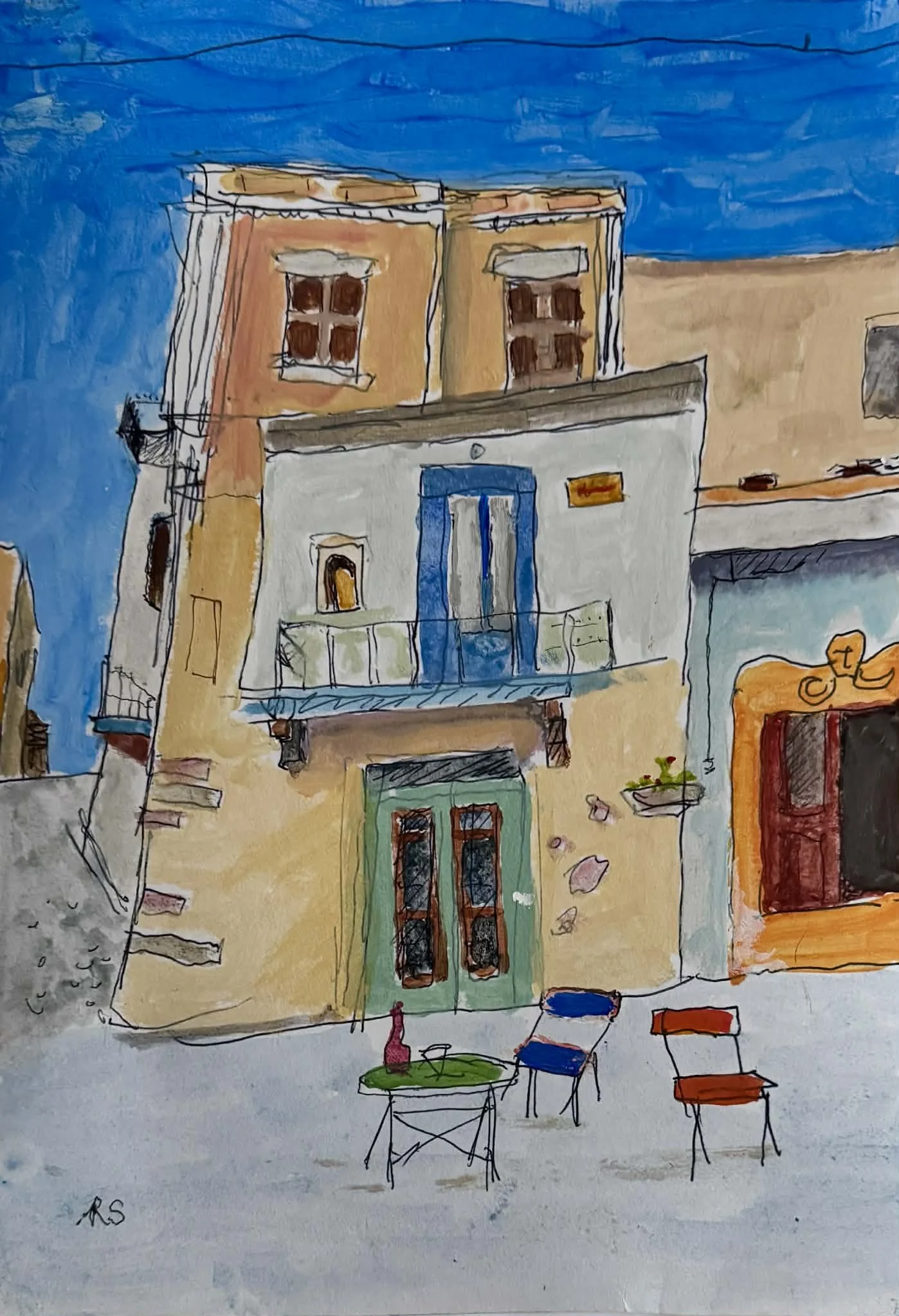 Maxala Bar, Platanos. A4. Ink and acrylics.