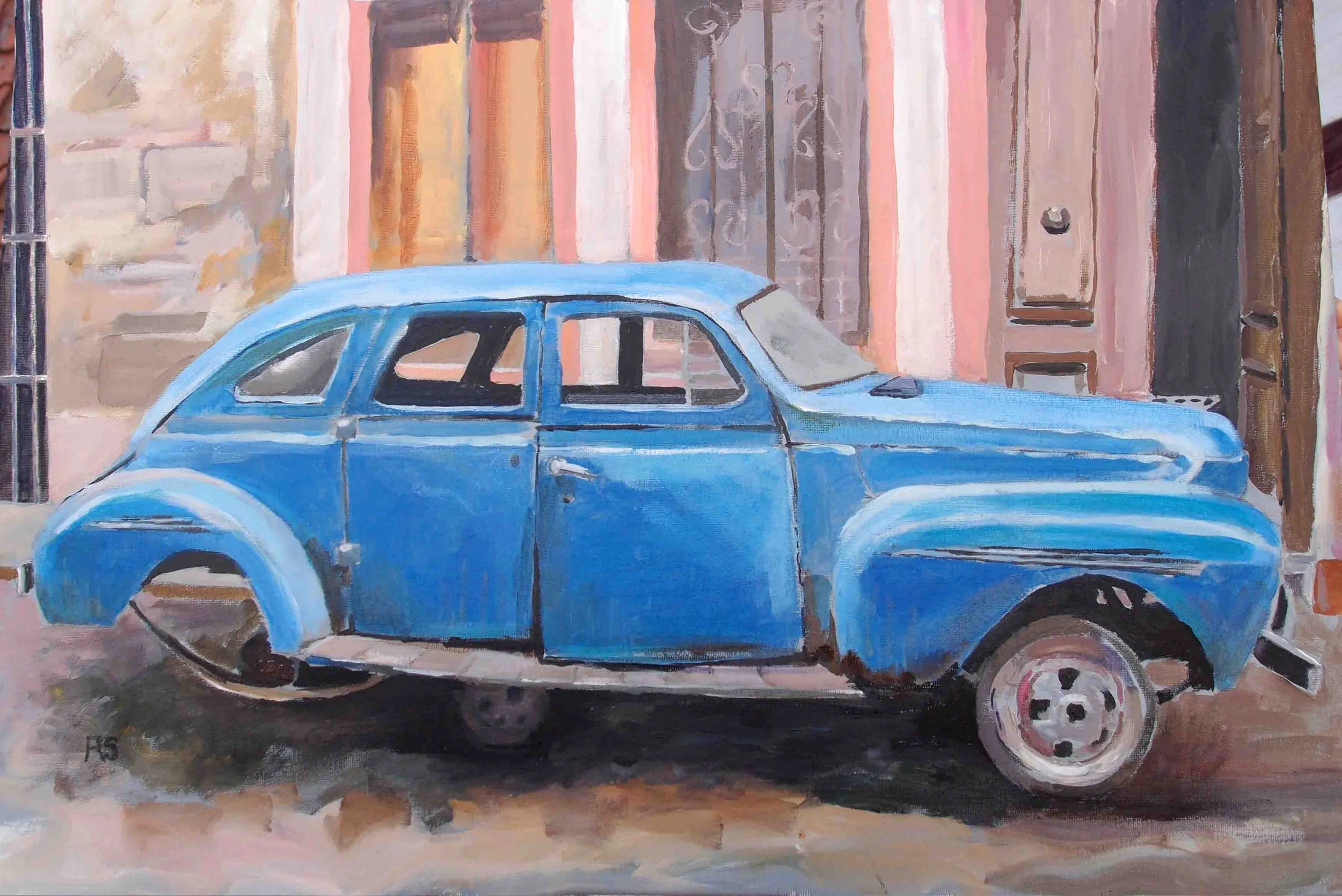 Wheel Change for Plymouth, Cuba. Acrylics on canvas, 40 x 60 cm. SOLD