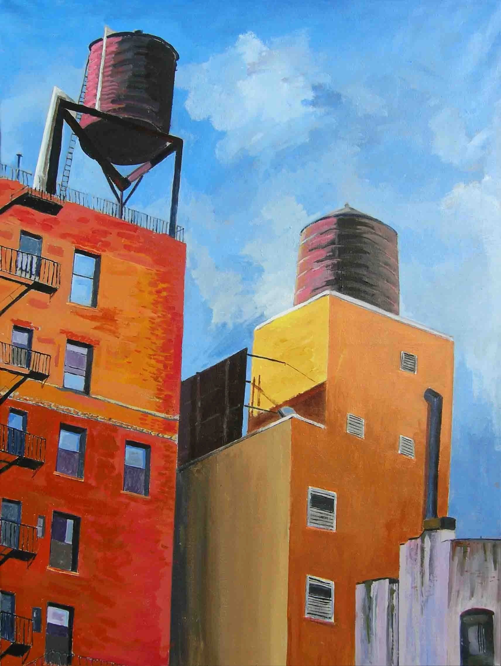 Water Towers, New York. Acrylics on canvas, 80 x 60 cm. SOLD