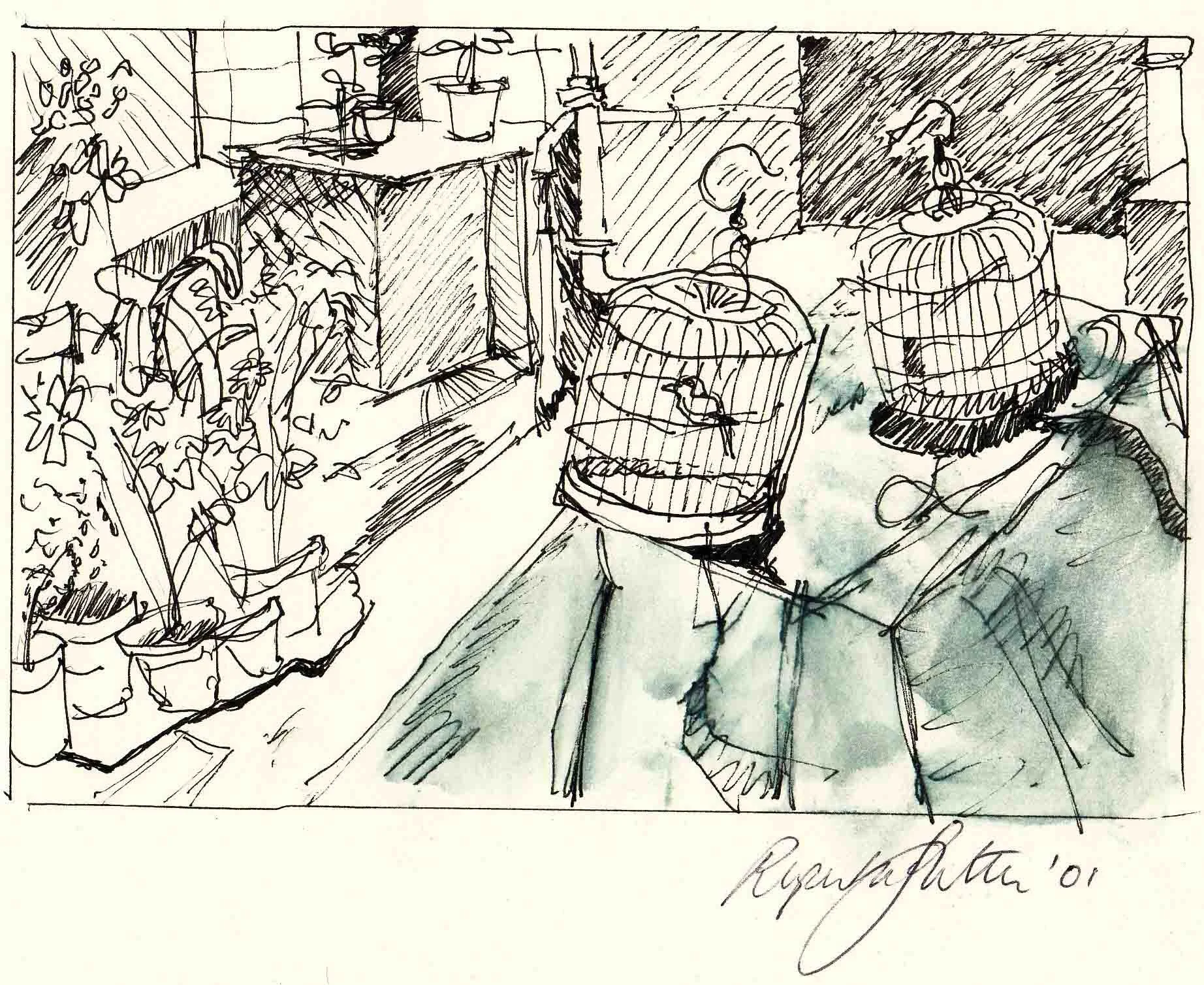 Bird Cages. Ink on paper.