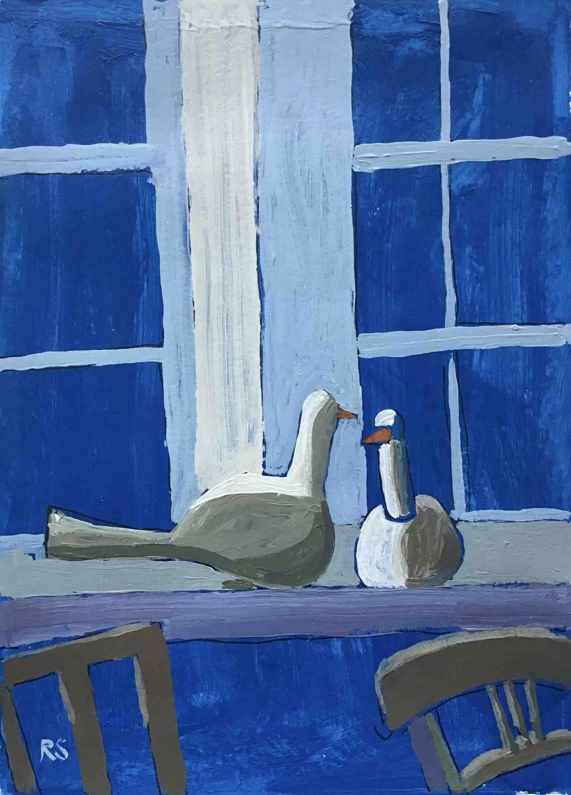 Private Conversation. Acrylics on paper, 20.5 x 15 cm. SOLD