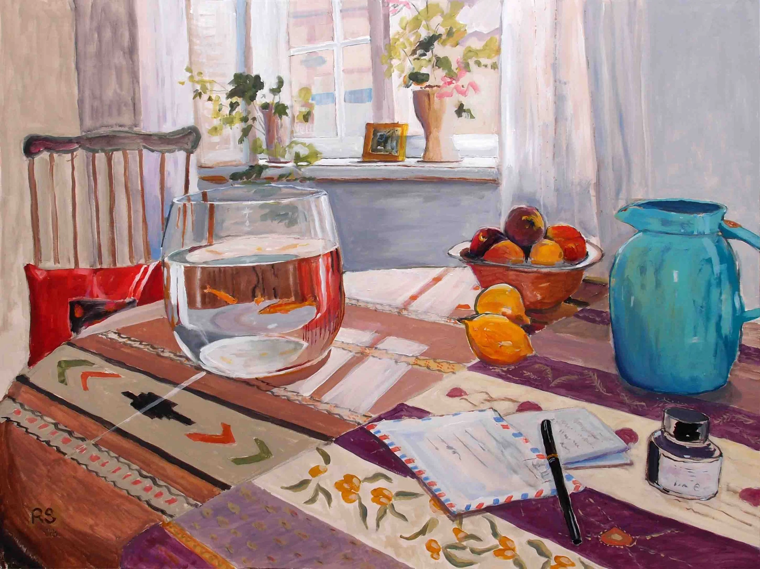 Interior with Goldfish. Acrylics on canvas, 90 x 120 cm. SOLD