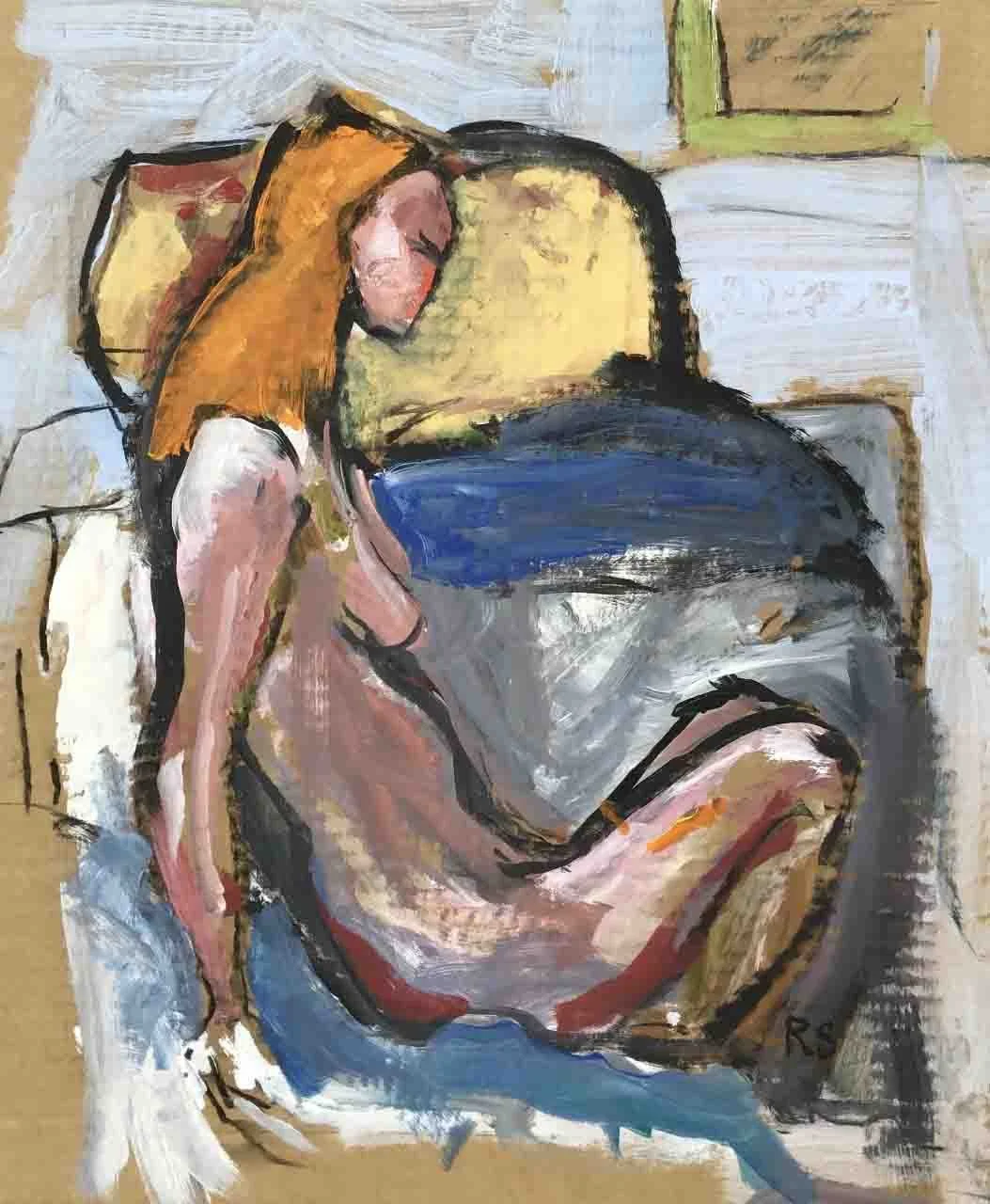 Meditation. Acrylic and charcoal on cardboard, 39 x 29 cm. SOLD