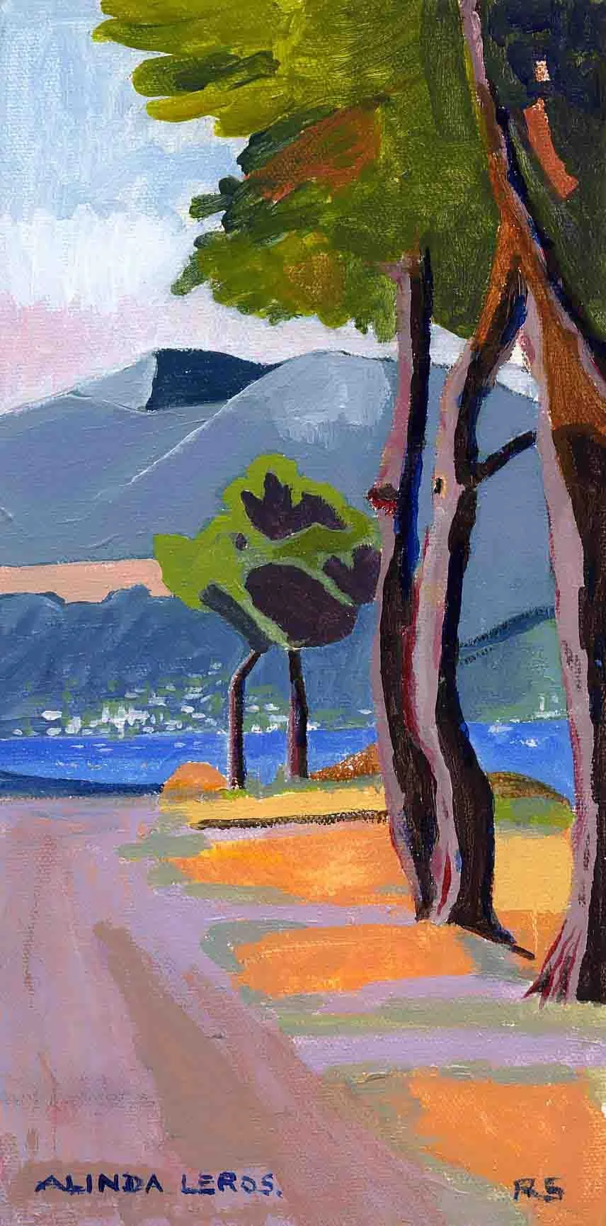 Alinda through Trees. Acrylics on canvas, 40 x 20 cm. SOLD