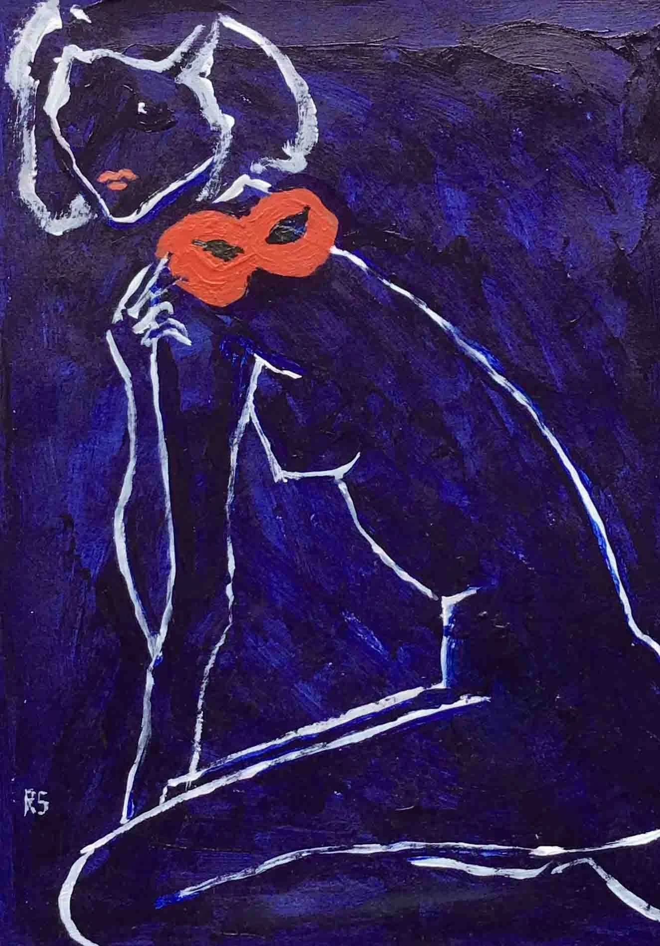 The Mask. Acrylics on paper, 20.5 x 15 cm. SOLD