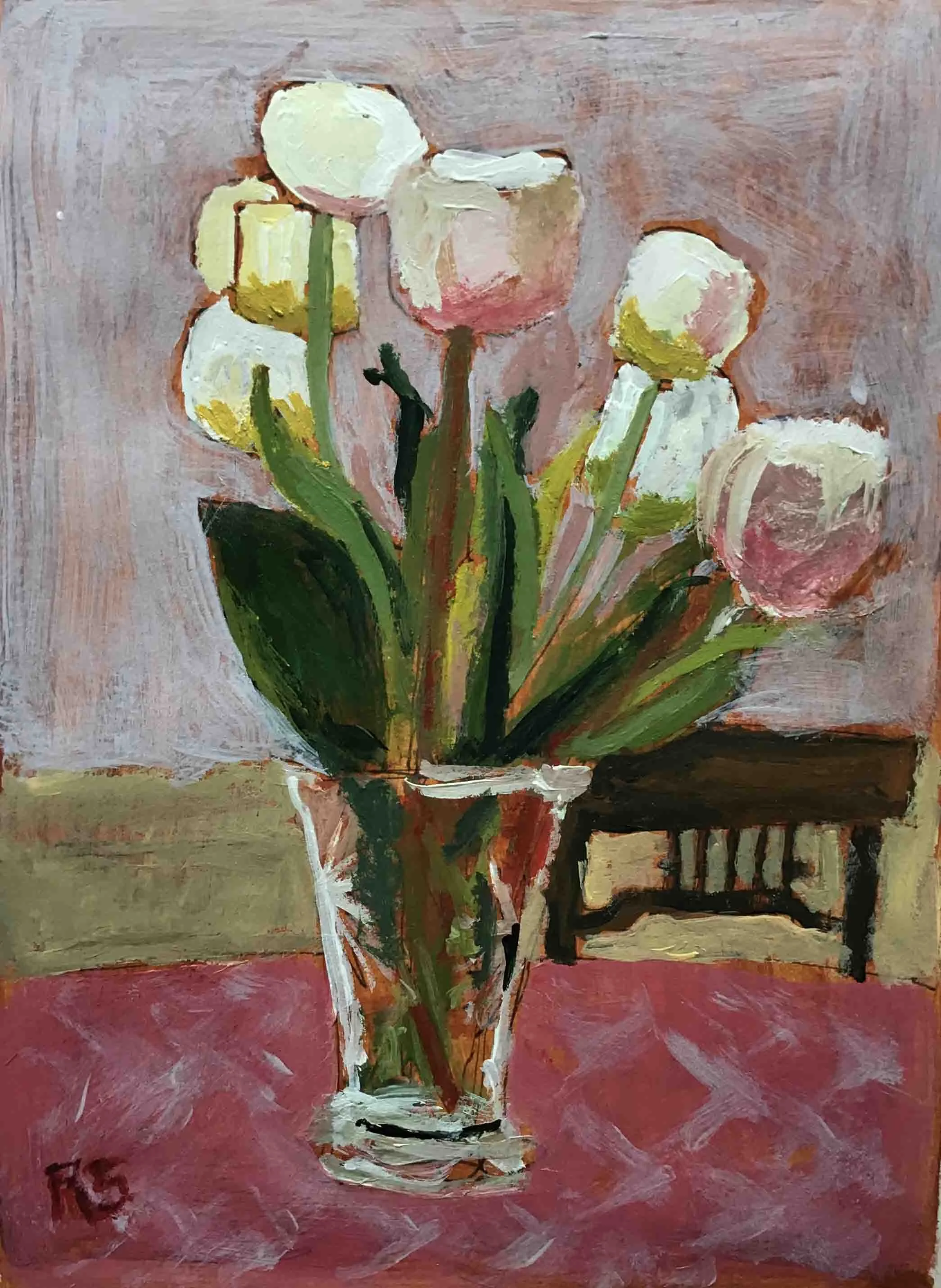 I've got a lovely bunch. Acrylics on paper, 20.5 x 15 cm. SOLD