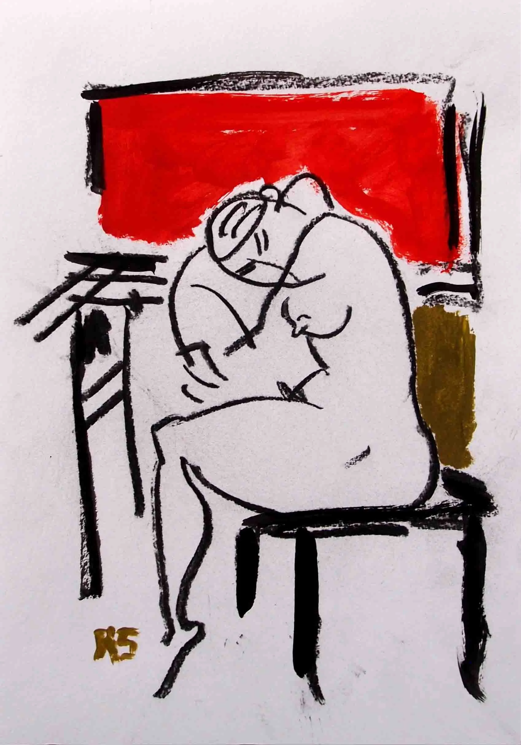 Nude Pose. Ink and acrylics on paper, 20 x 29 cm. SOLD