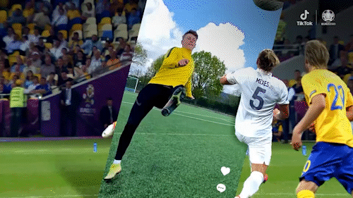 Split collage of three sports images: a soccer player kicking a ball in stadium, a goalkeeper diving to save, and a soccer player kicking a ball on field.