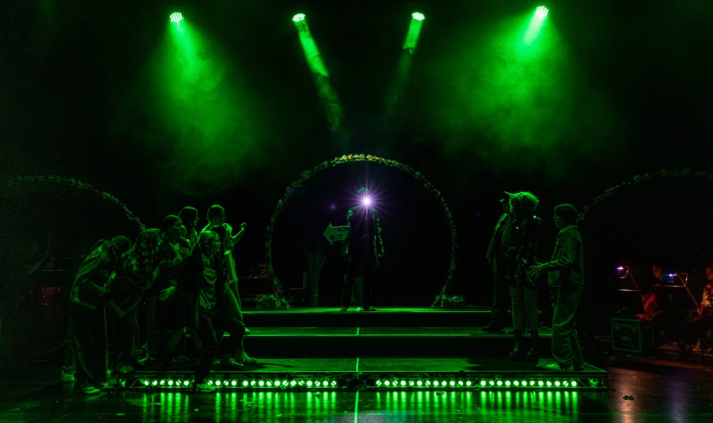 Performers on stage in Theo in Between at Leeds Carriageworks Theatre, photo by Cian O'Ráin